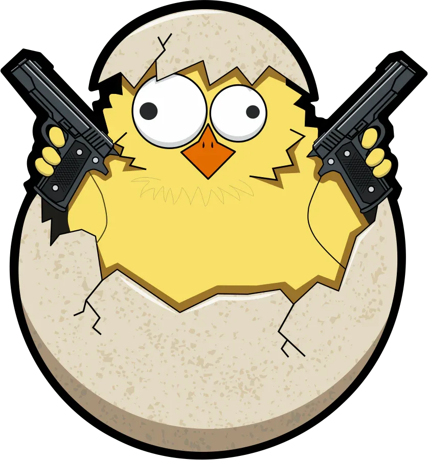 Guns A Blazing Battle Ready Baby Chicken - Chick N Egg - 3" Sticker - Bad Bunny Collection