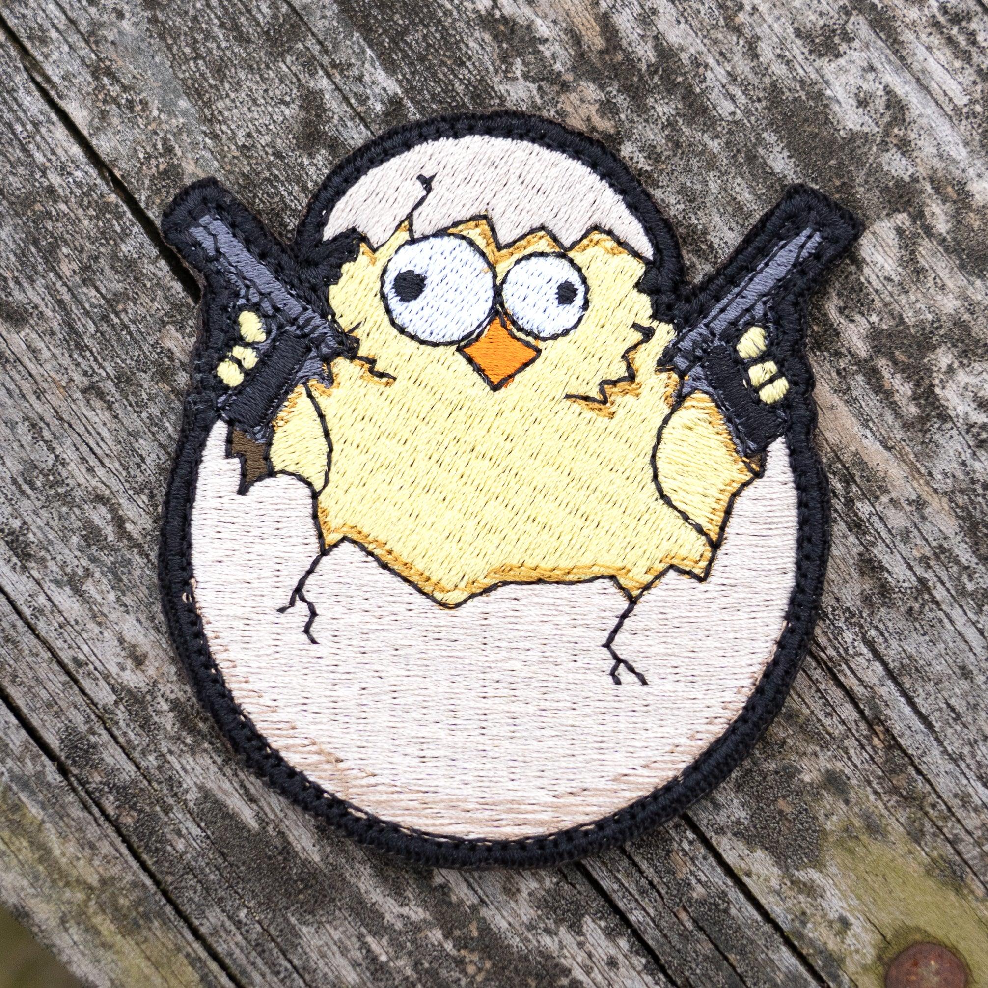 Guns A Blazing Battle Ready Baby Chicken - Chick N Egg - Embroidered 4" Patch - Bad Bunny Collection
