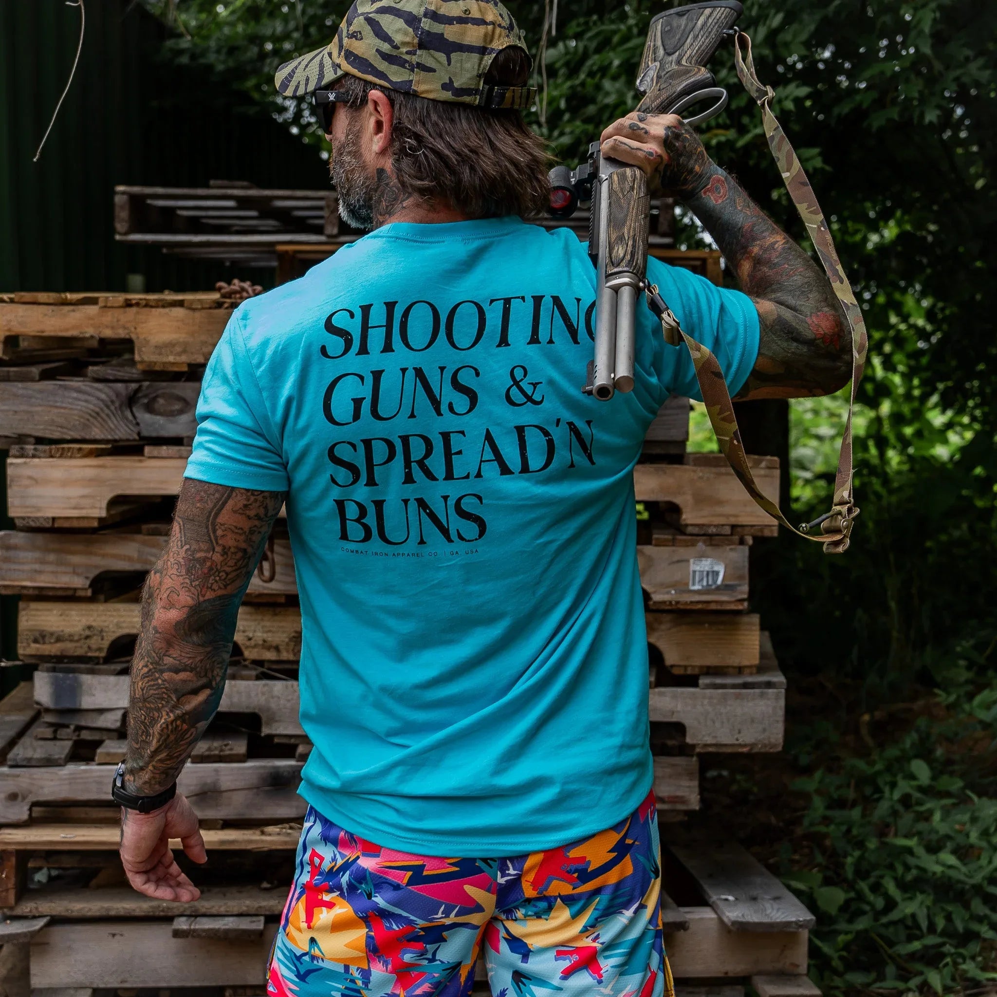 Shooting Guns & Spread'n Buns Men's T-Shirt - Combat Iron Apparel Co.