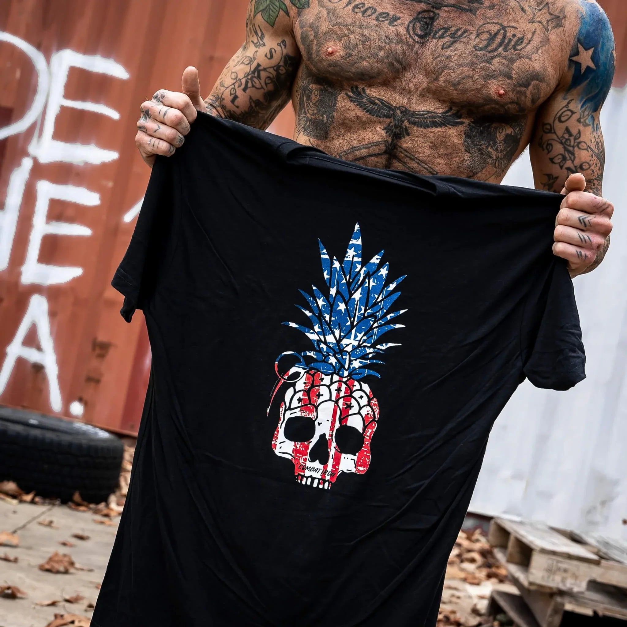 American Flag USA Pineapple Grenade Men's T-Shirt - Combat Iron Apparel Co.