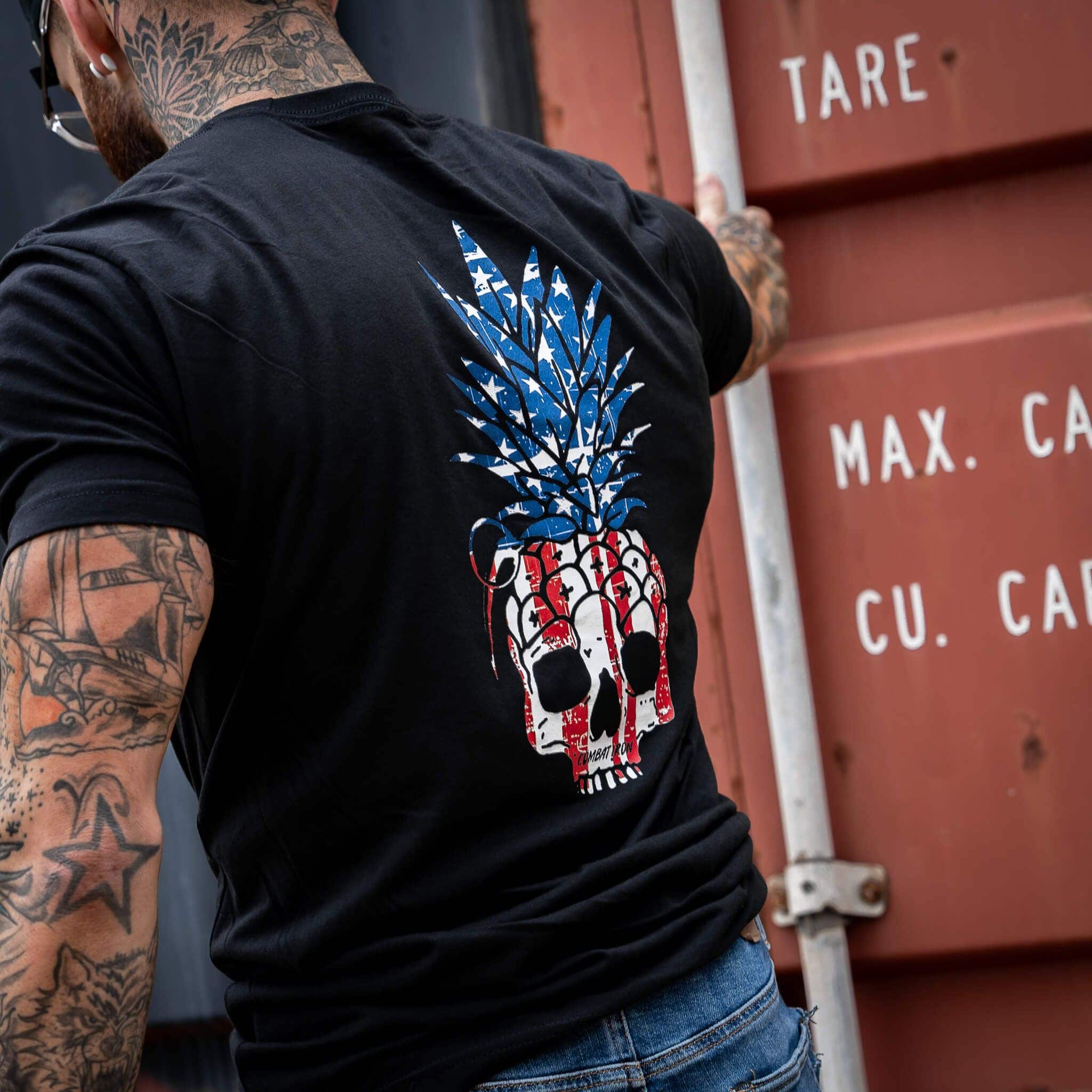 American Flag USA Pineapple Grenade Men's T-Shirt - Combat Iron Apparel Co.