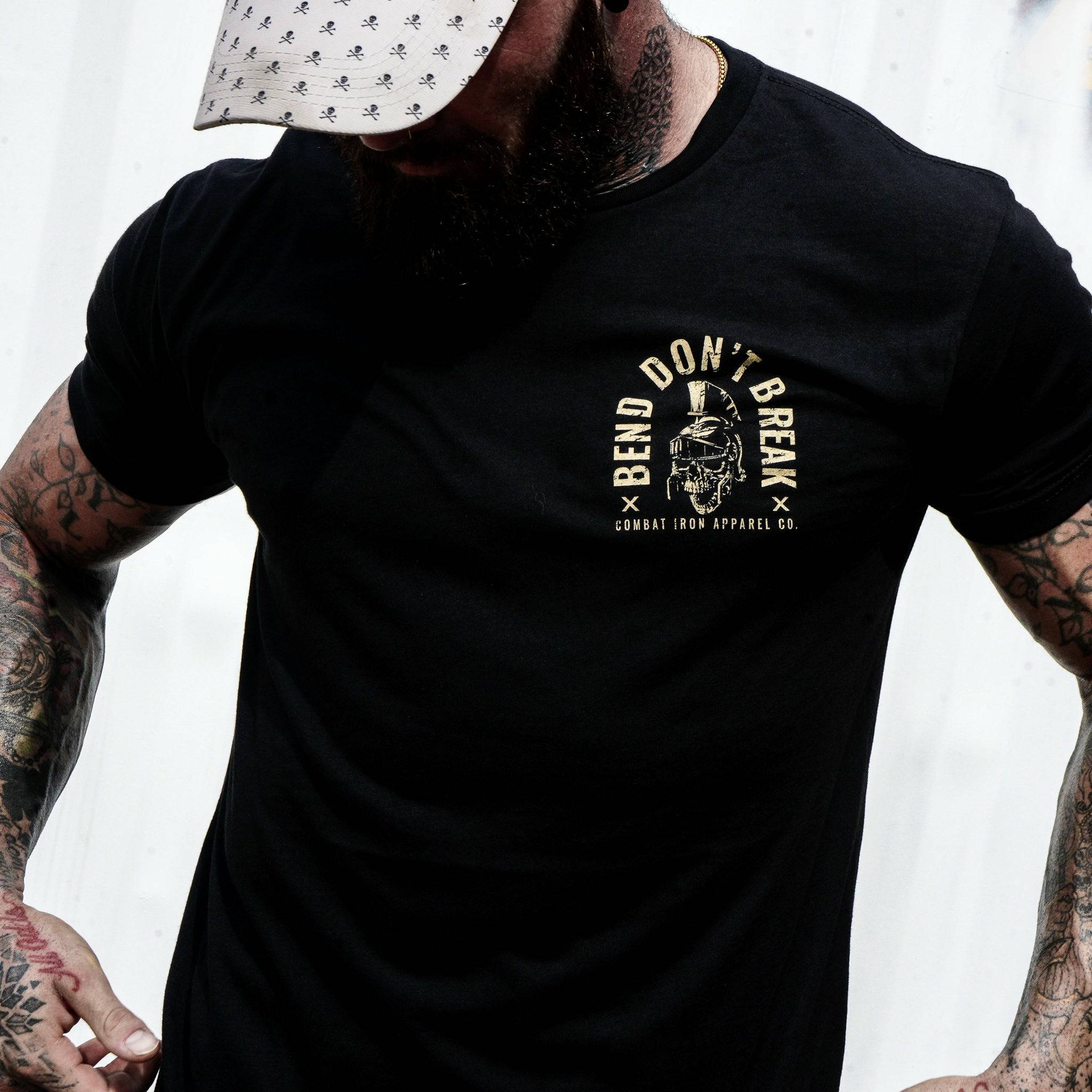 Bend Don't Break Barbell Skull Men's T-Shirt - Combat Iron Apparel Co.