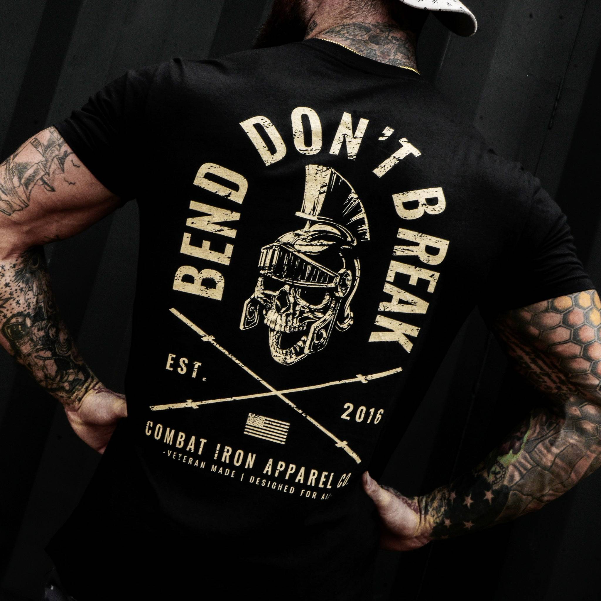 Bend Don't Break Barbell Skull Men's T-Shirt - Combat Iron Apparel Co.