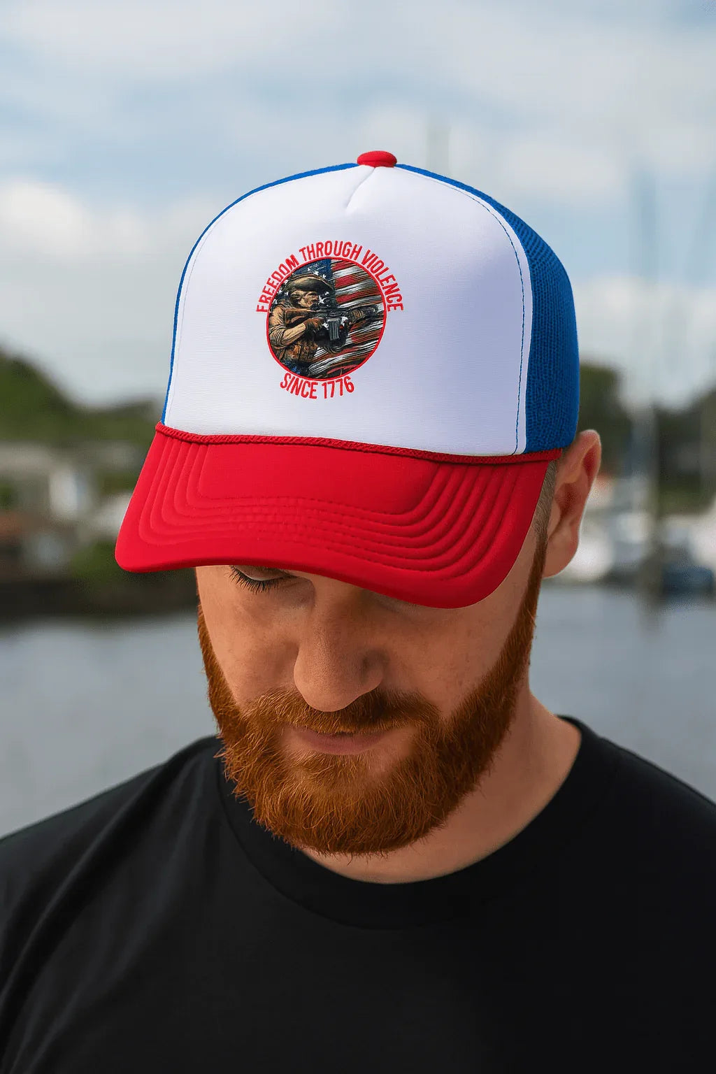 POTM July 2025 - Freedom Through Violence - Since 1776 - Adjustable foam trucker hat