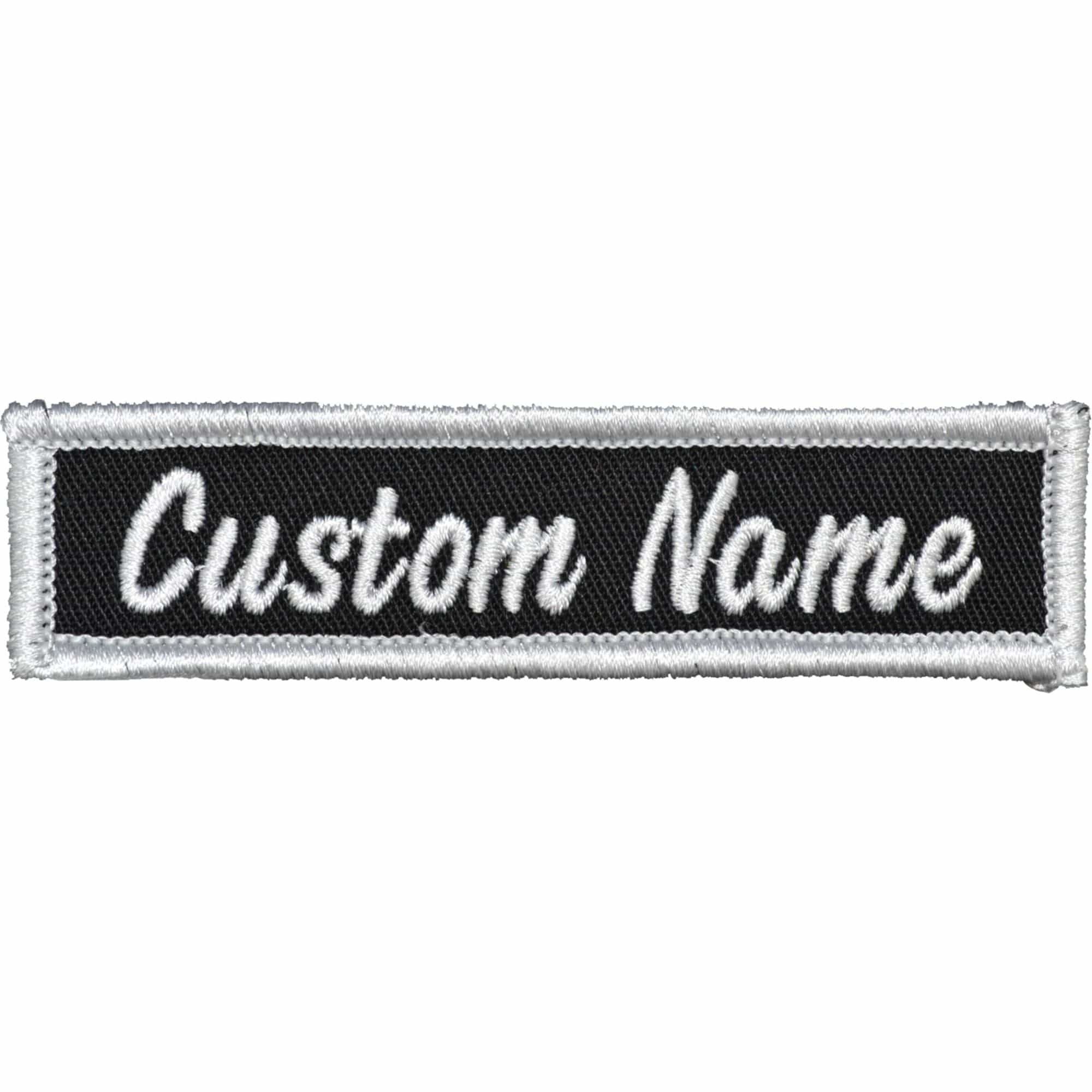 Custom Name Tag Embroidered Sew or Iron on Patch Black and White tag