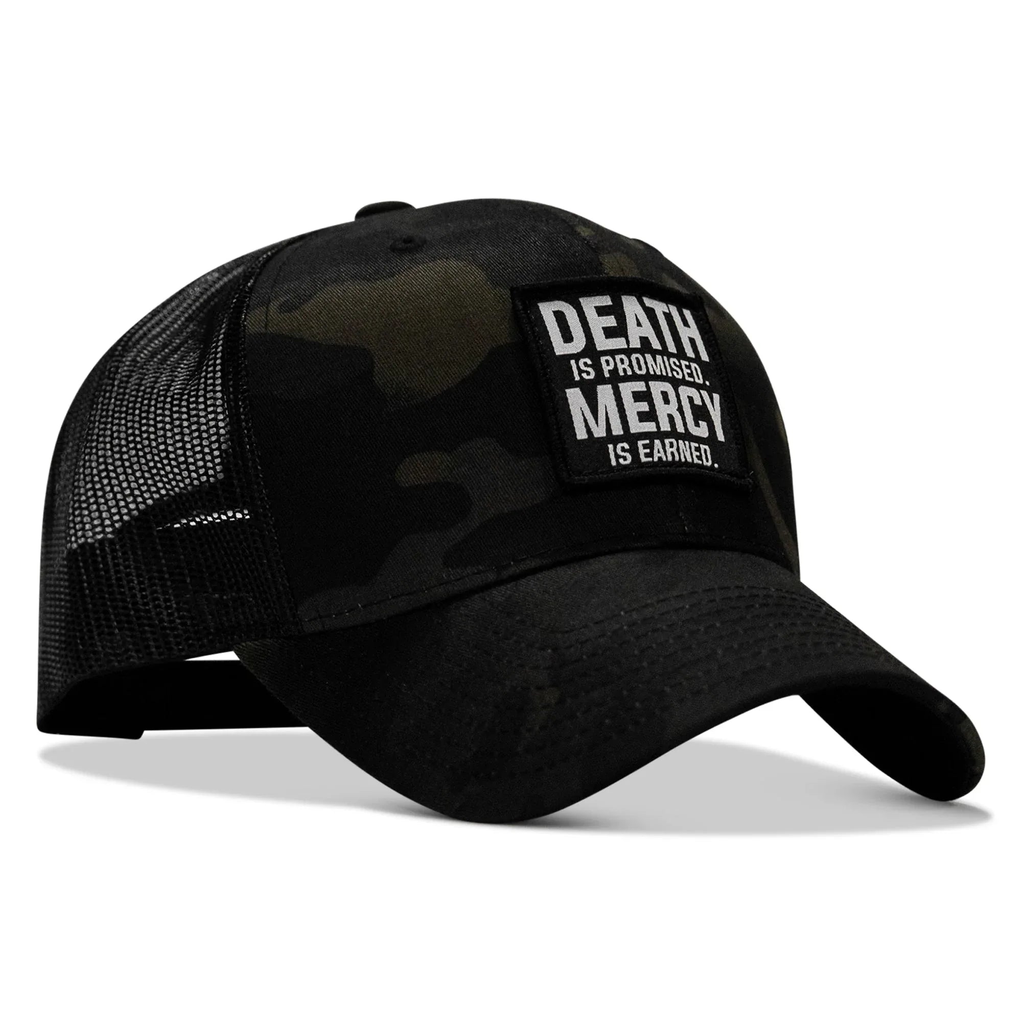Death Is Promised. Mercy Is Earned Patch Snapback Hat - Combat Iron Apparel Co.