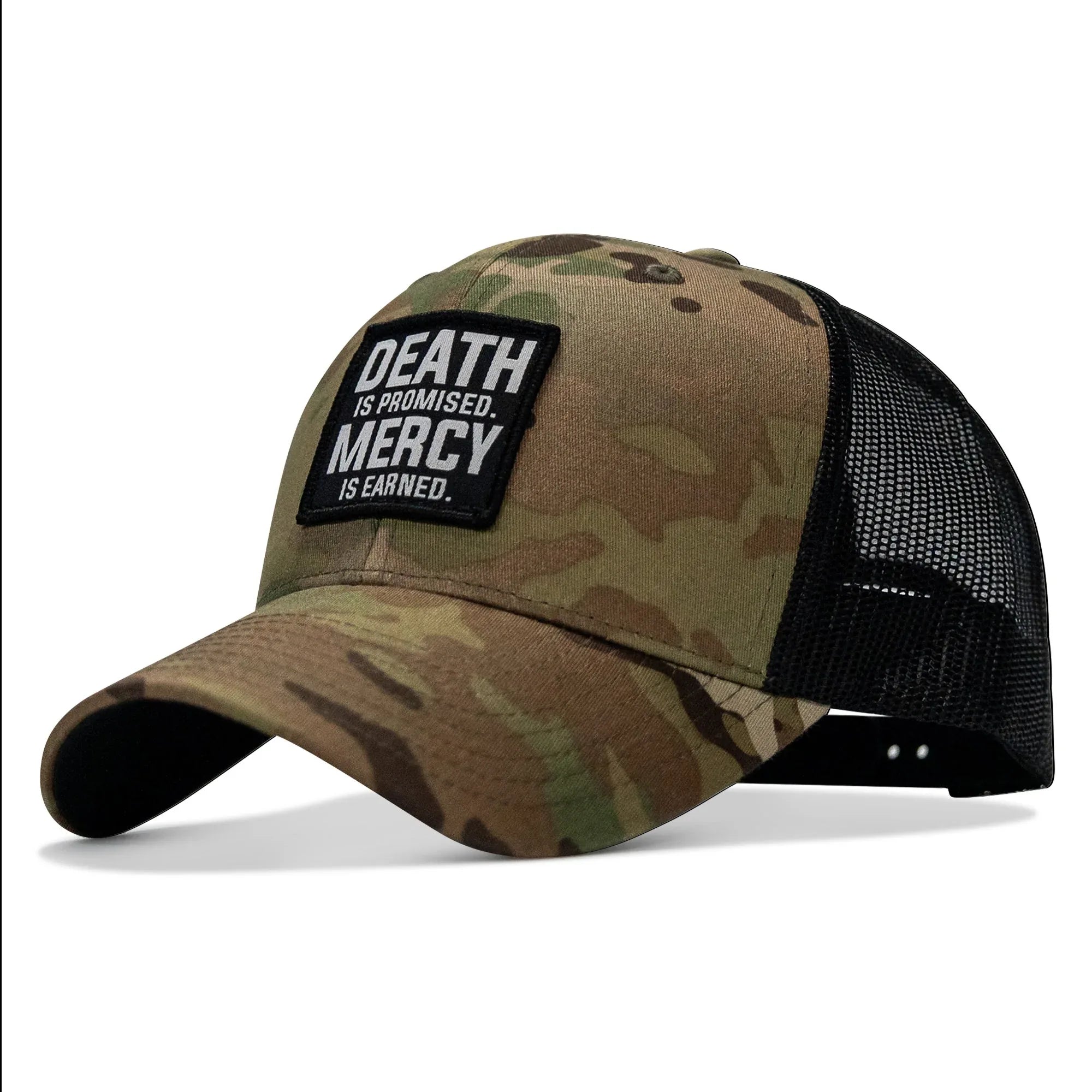 Death Is Promised. Mercy Is Earned Patch Snapback Hat - Combat Iron Apparel Co.