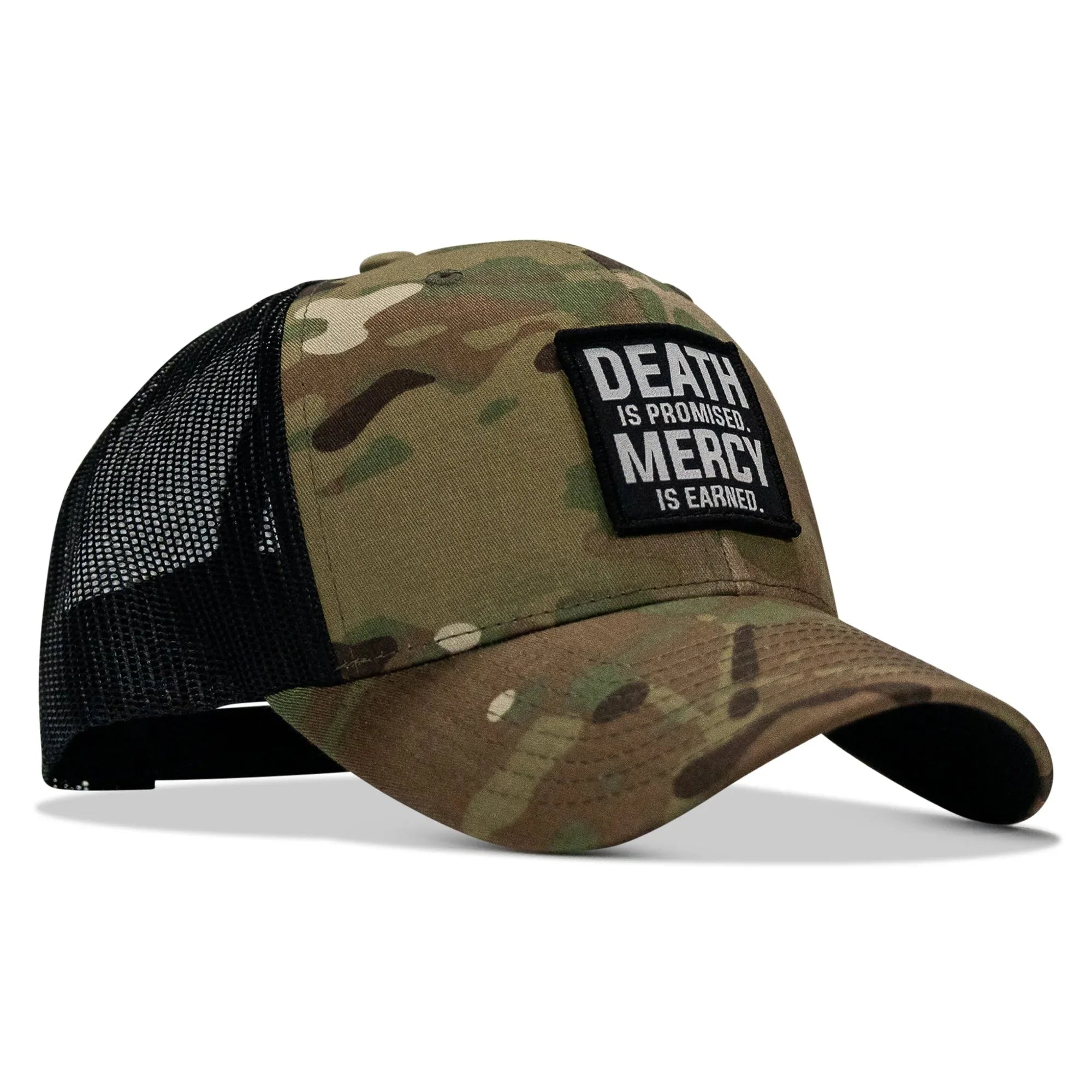 Death Is Promised. Mercy Is Earned Patch Snapback Hat - Combat Iron Apparel Co.