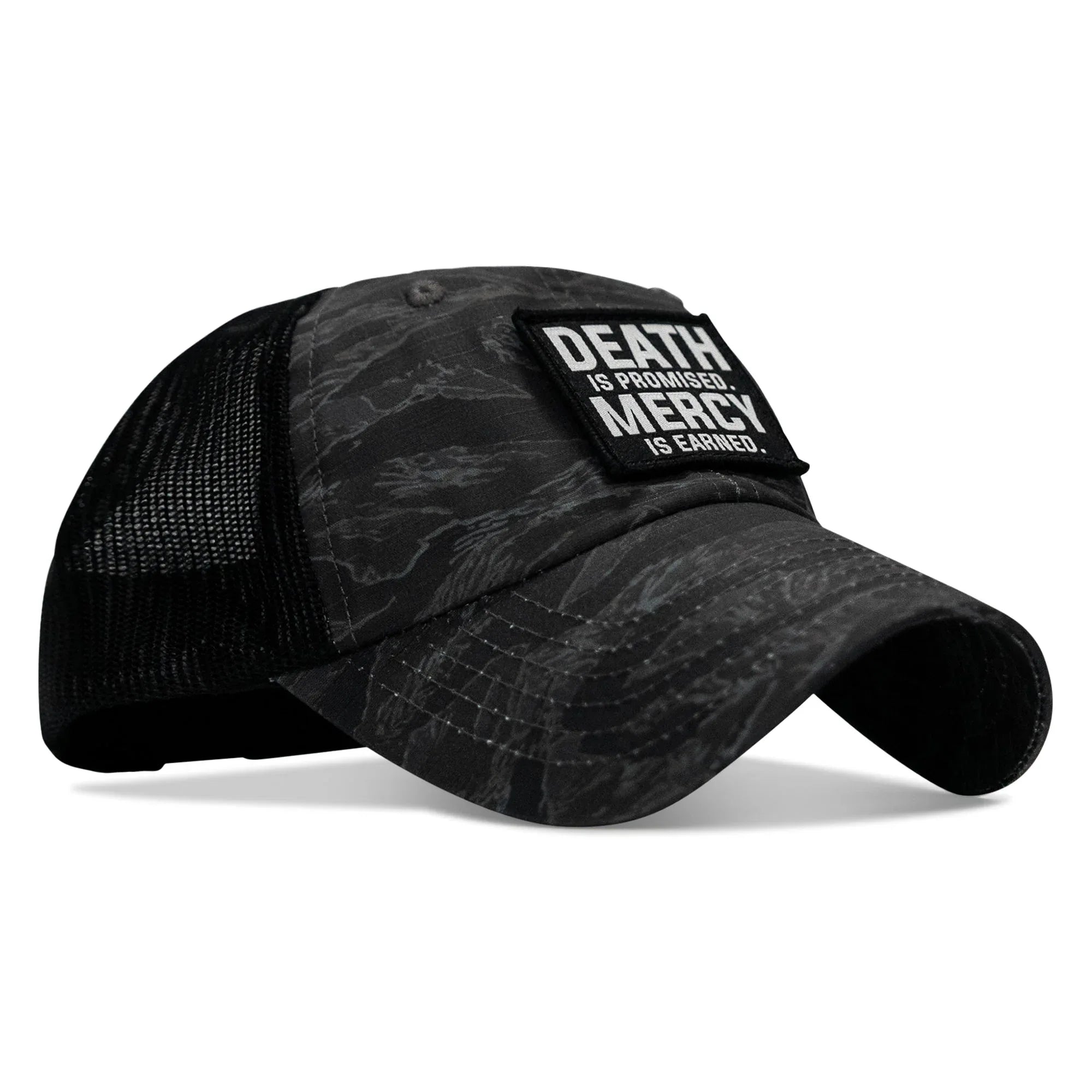 Death Is Promised. Mercy Is Earned Patch. Tactical Ripstop Mesh Snapback Hat - Combat Iron Apparel Co.