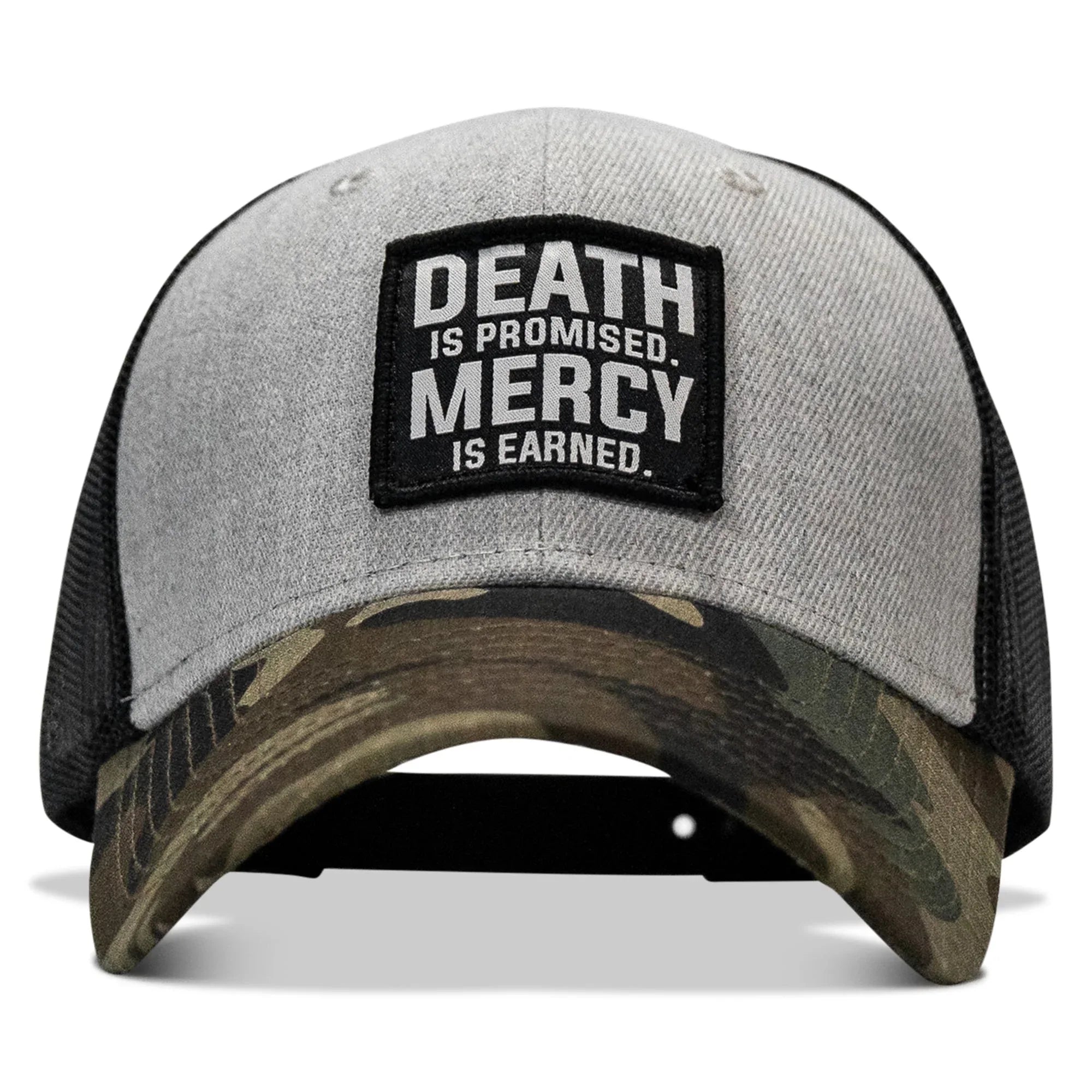 Death Is Promised. Mercy Is Earned Patch Snapback Hat - Combat Iron Apparel Co.