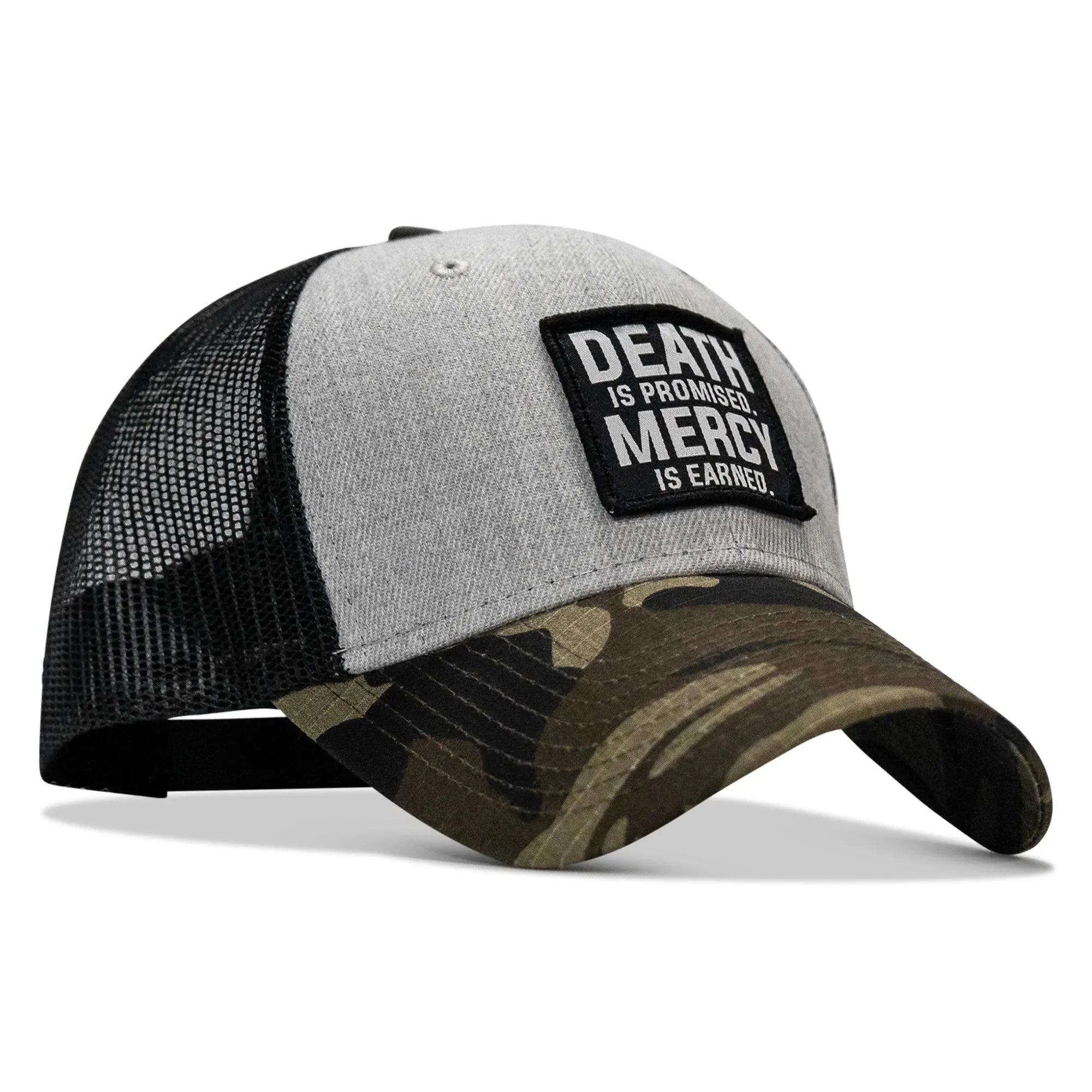 Death Is Promised. Mercy Is Earned Patch Snapback Hat - Combat Iron Apparel Co.