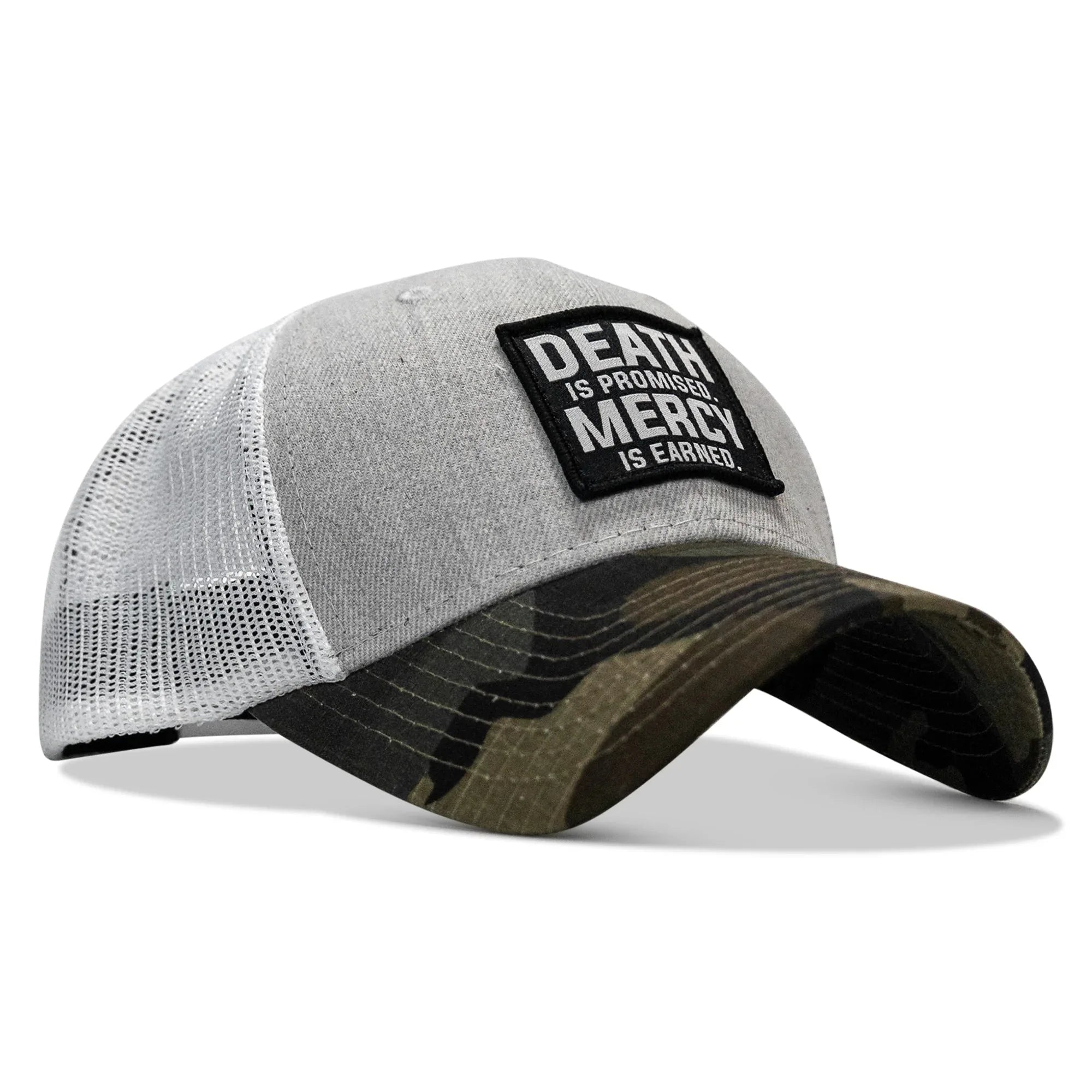 Death Is Promised. Mercy Is Earned Patch Snapback Hat - Combat Iron Apparel Co.