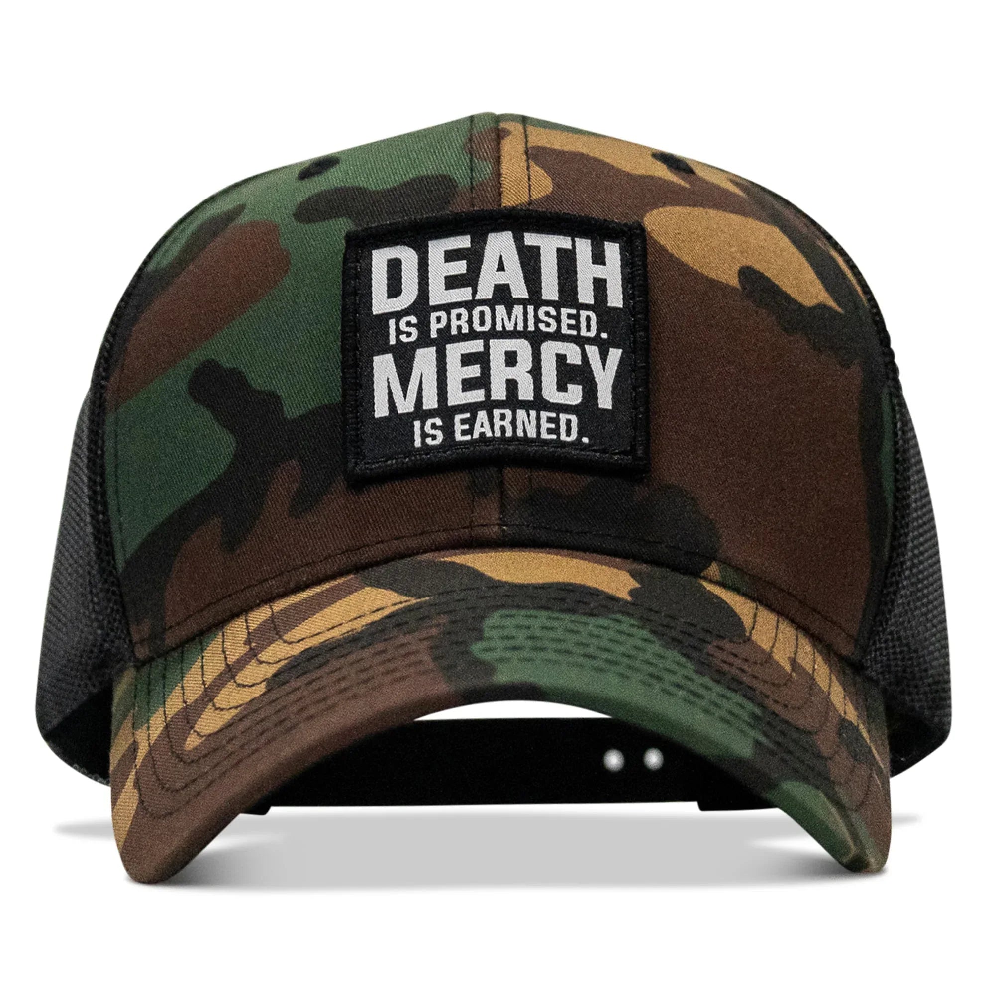 Death Is Promised. Mercy Is Earned Patch Snapback Hat - Combat Iron Apparel Co.