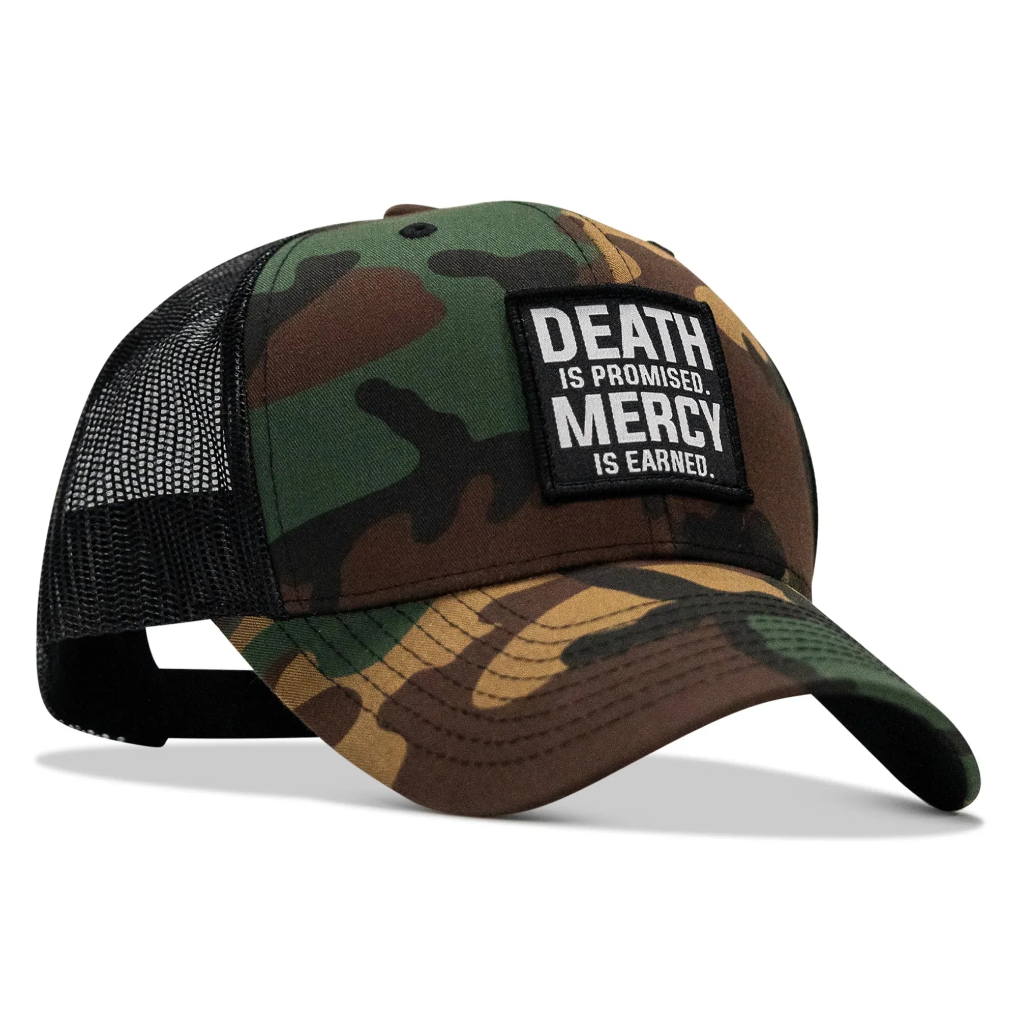 Death Is Promised. Mercy Is Earned Patch Snapback Hat - Combat Iron Apparel Co.