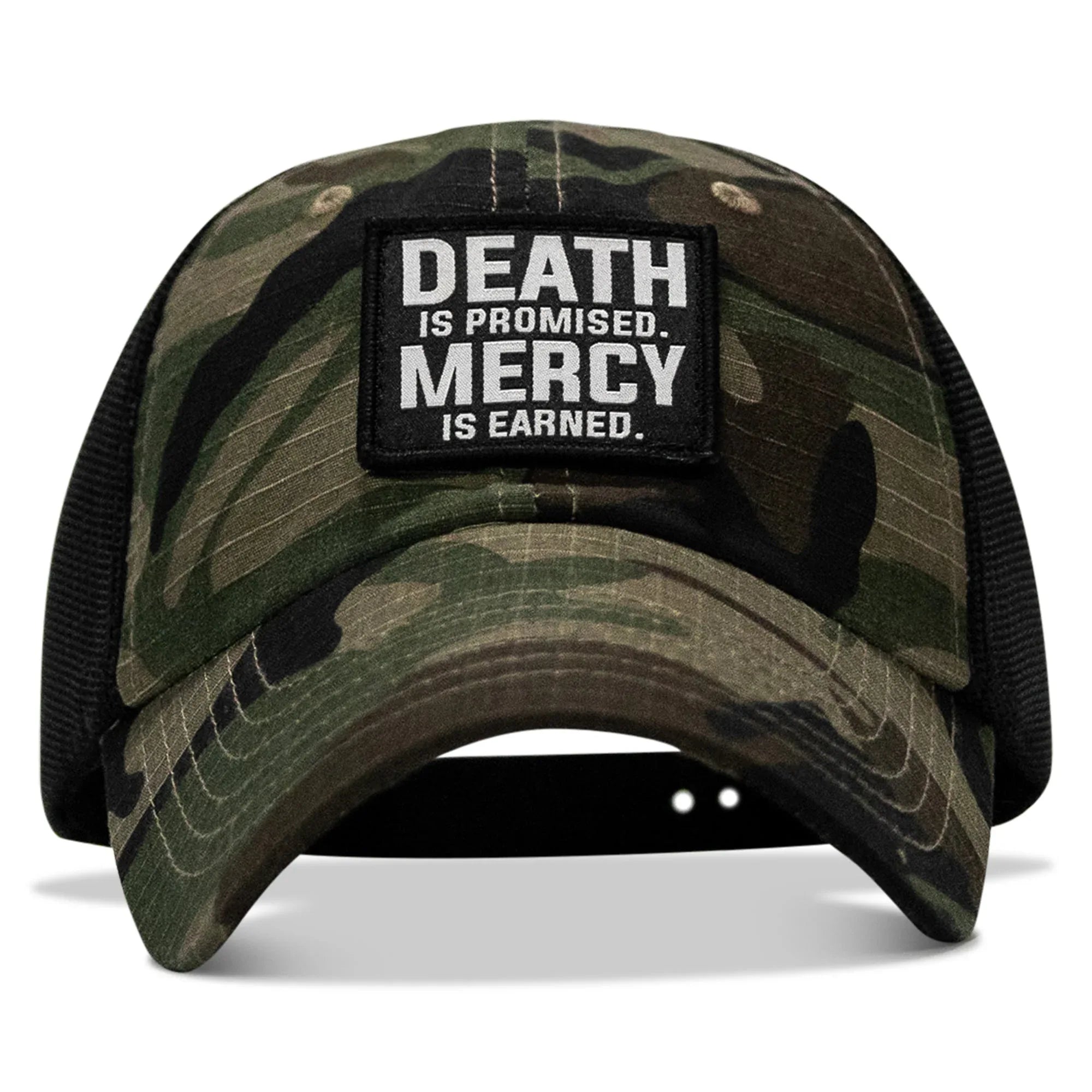 Death Is Promised. Mercy Is Earned Patch. Tactical Ripstop Mesh Snapback Hat - Combat Iron Apparel Co.