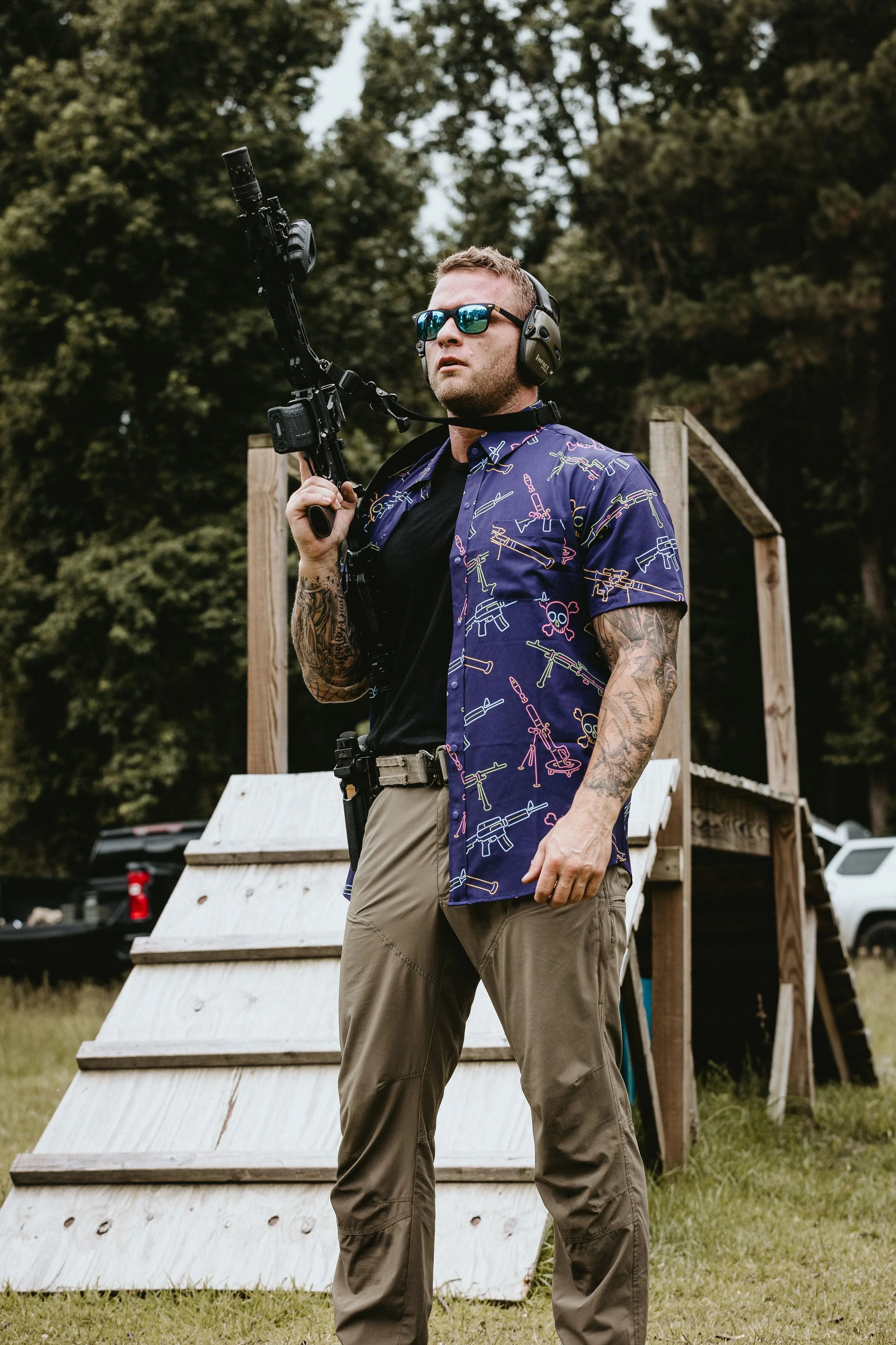 Neon Lights & Gun Fights Button-up - Savage Tacticians