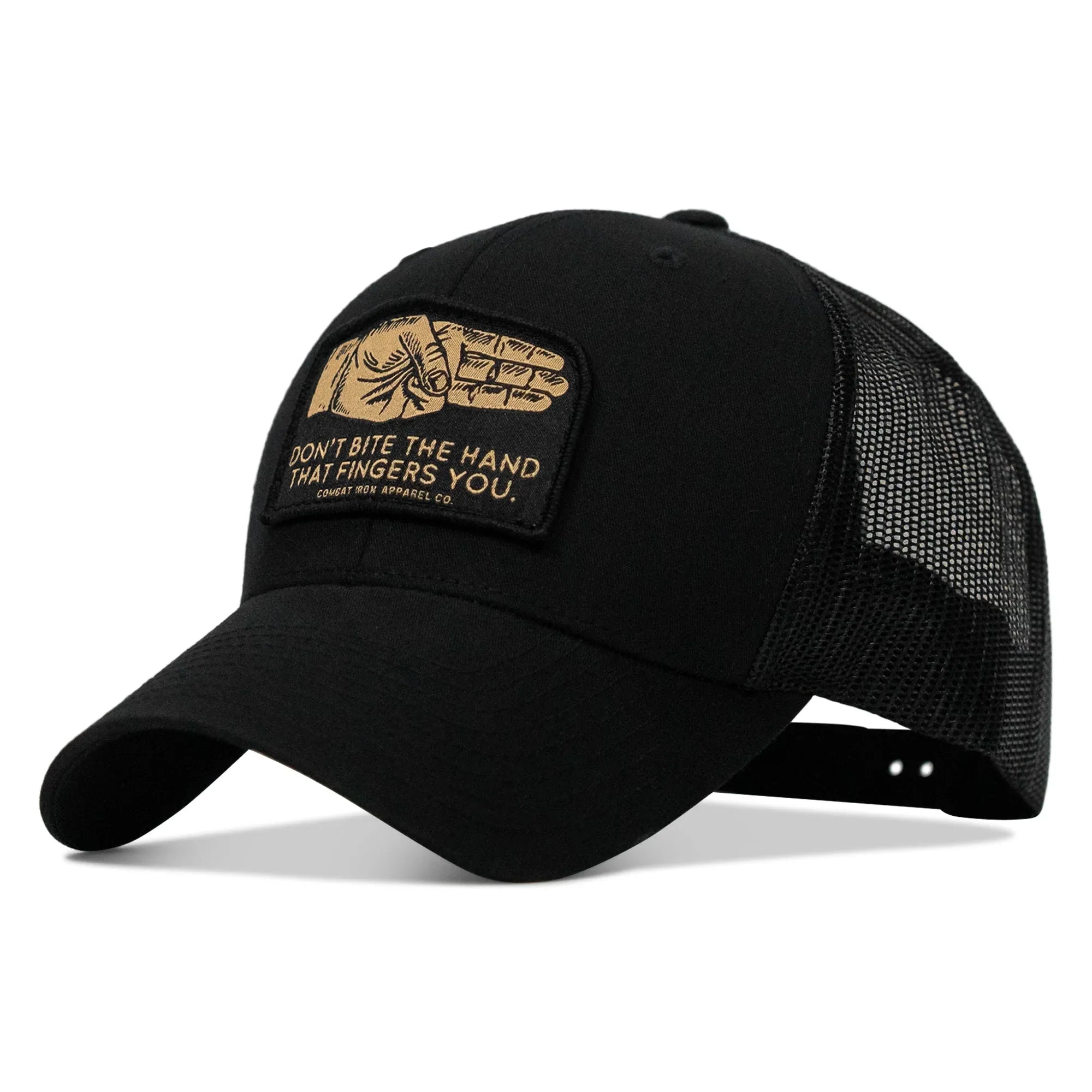Don't Bite The Hand That Fingers you Patch Snapback Hat - Combat Iron Apparel Co.