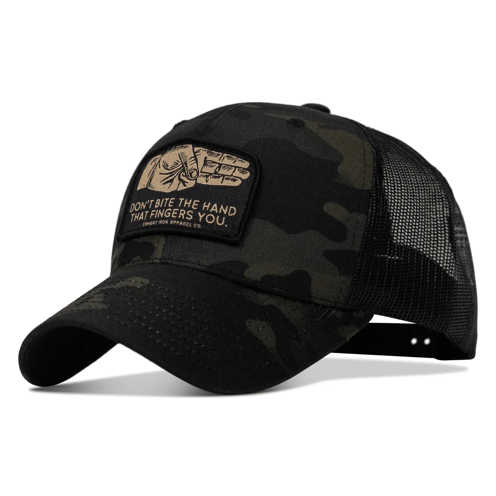 Don't Bite The Hand That Fingers you Patch Snapback Hat - Combat Iron Apparel Co.