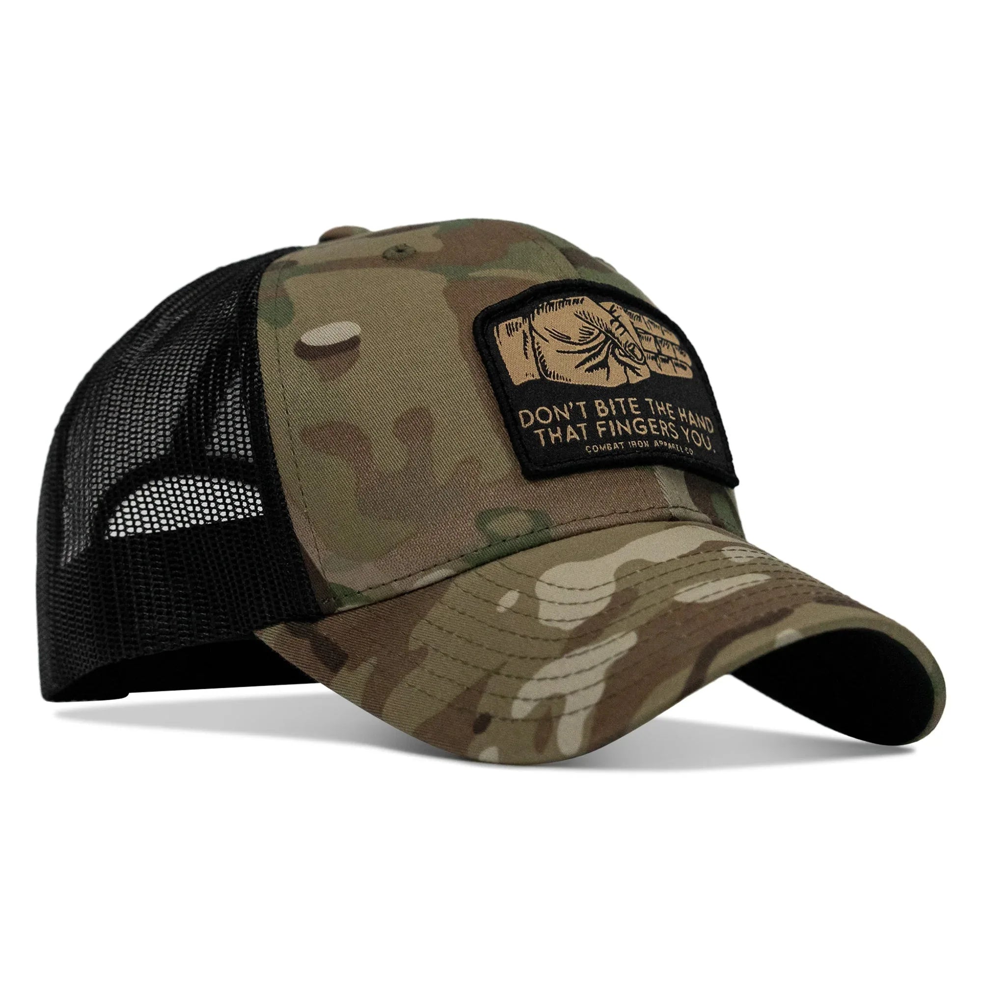 Don't Bite The Hand That Fingers you Patch Snapback Hat - Combat Iron Apparel Co.
