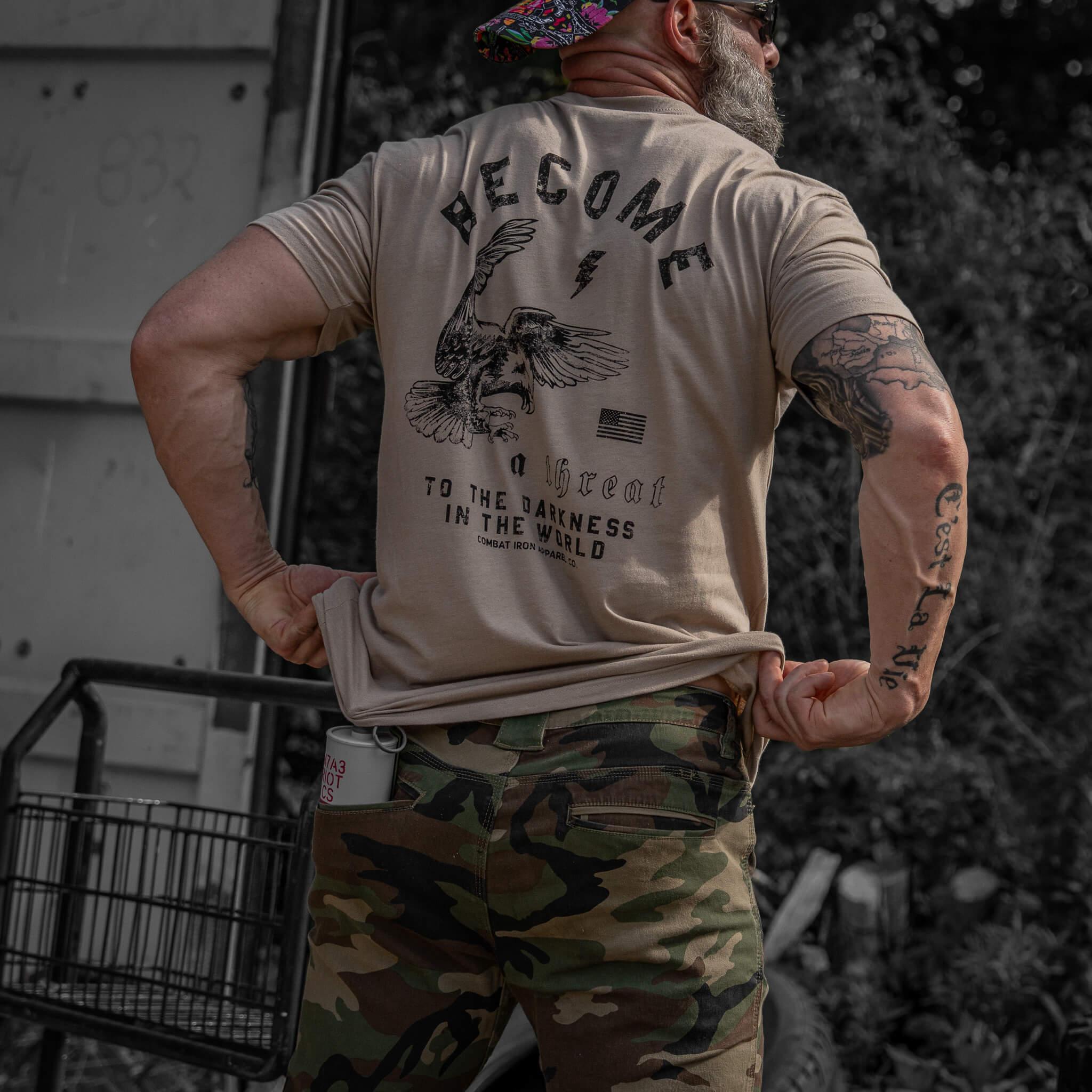 Become A Threat To The Darkness Men's T-Shirt - Combat Iron Apparel Co.