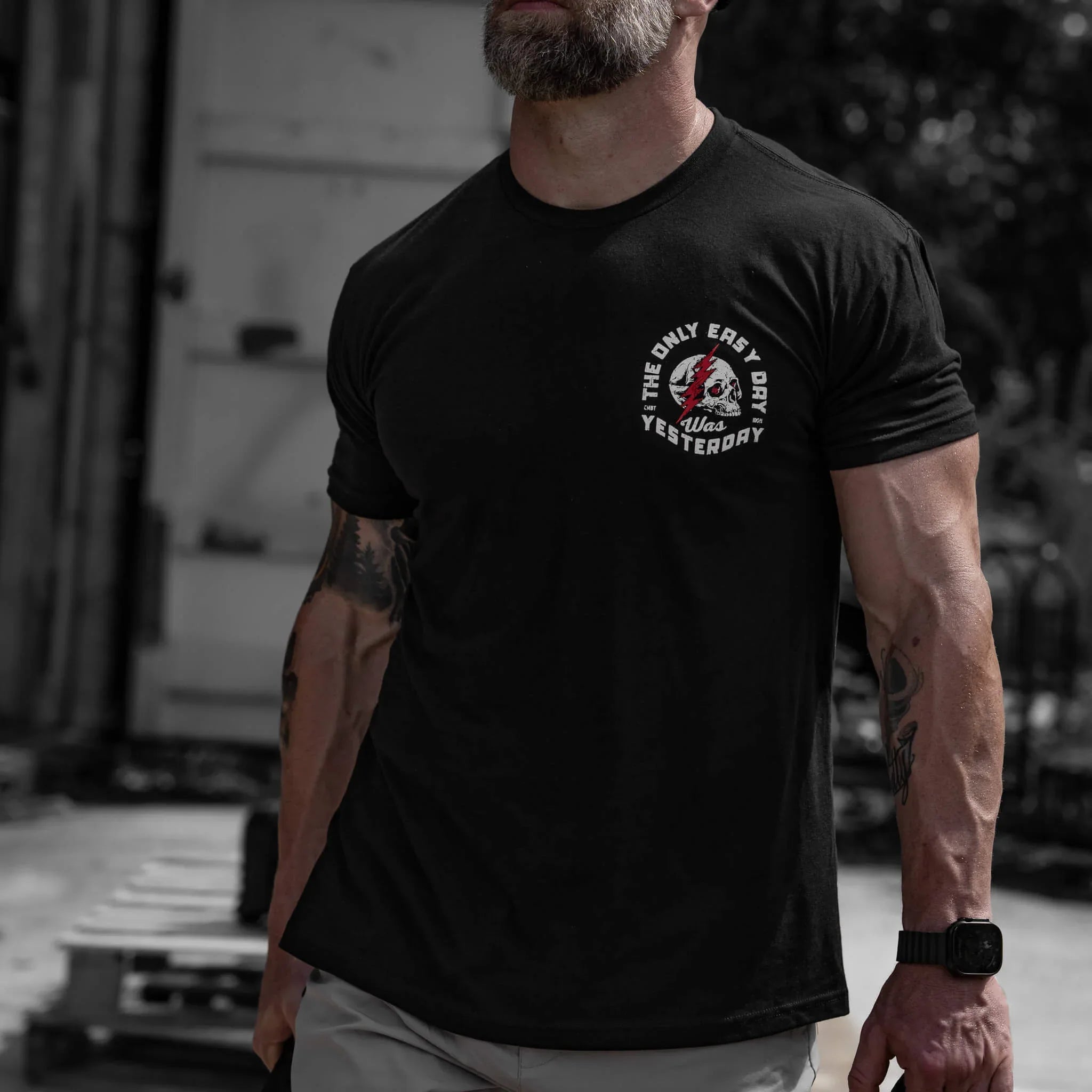 Only Easy Day Was Yesterday Skull Men's T-Shirt - Combat Iron Apparel Co.