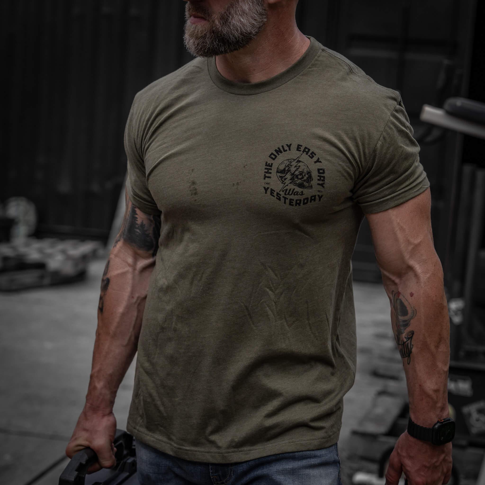 Only Easy Day Was Yesterday Skull Men's T-Shirt - Combat Iron Apparel Co.