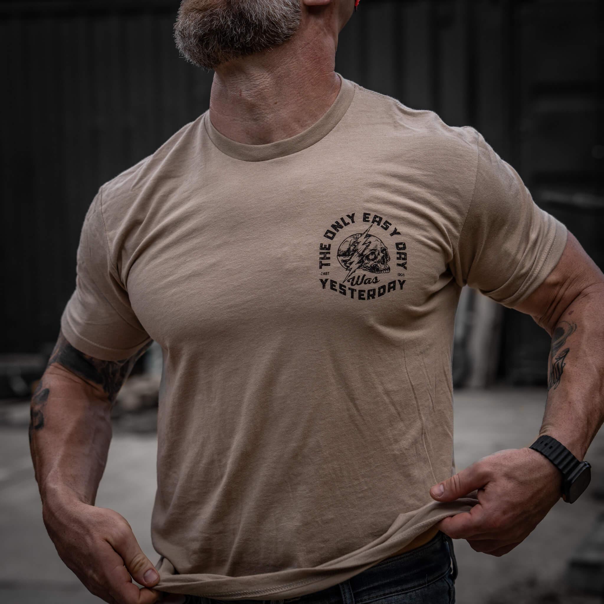 Only Easy Day Was Yesterday Skull Men's T-Shirt - Combat Iron Apparel Co.