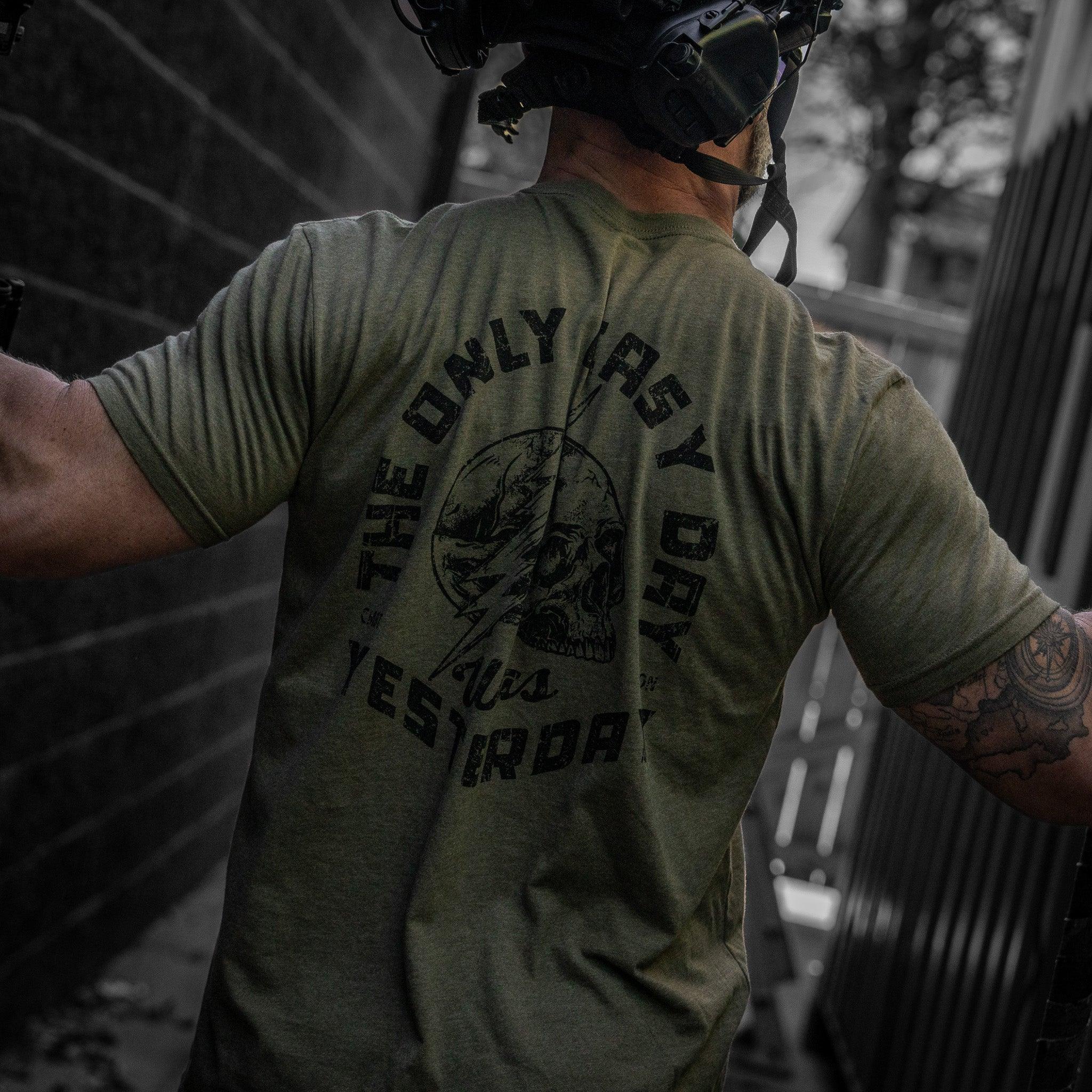 Only Easy Day Was Yesterday Skull Men's T-Shirt - Combat Iron Apparel Co.