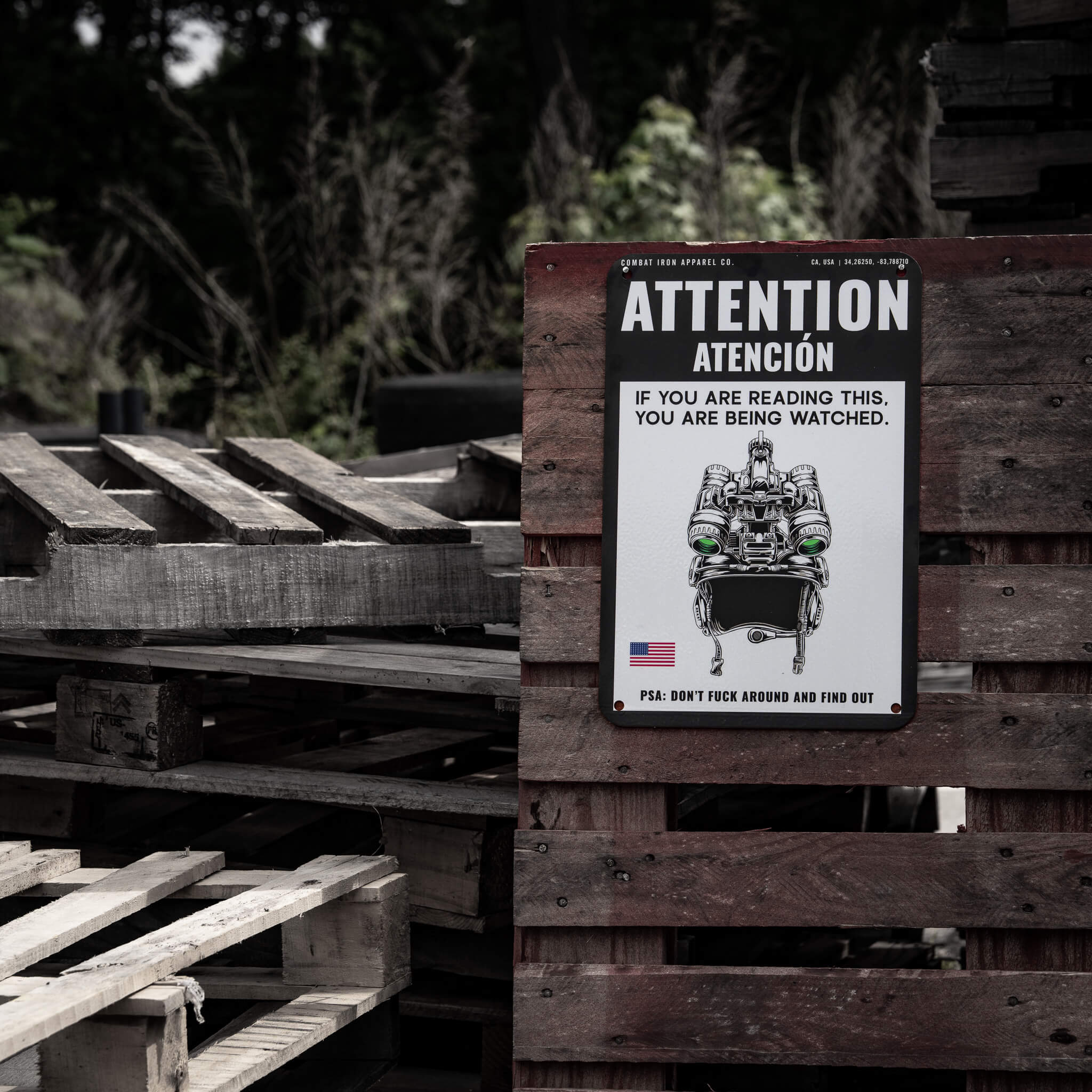 Attention You Are Being Watched Wall Mounted Metal Sign - Combat Iron Apparel Co.