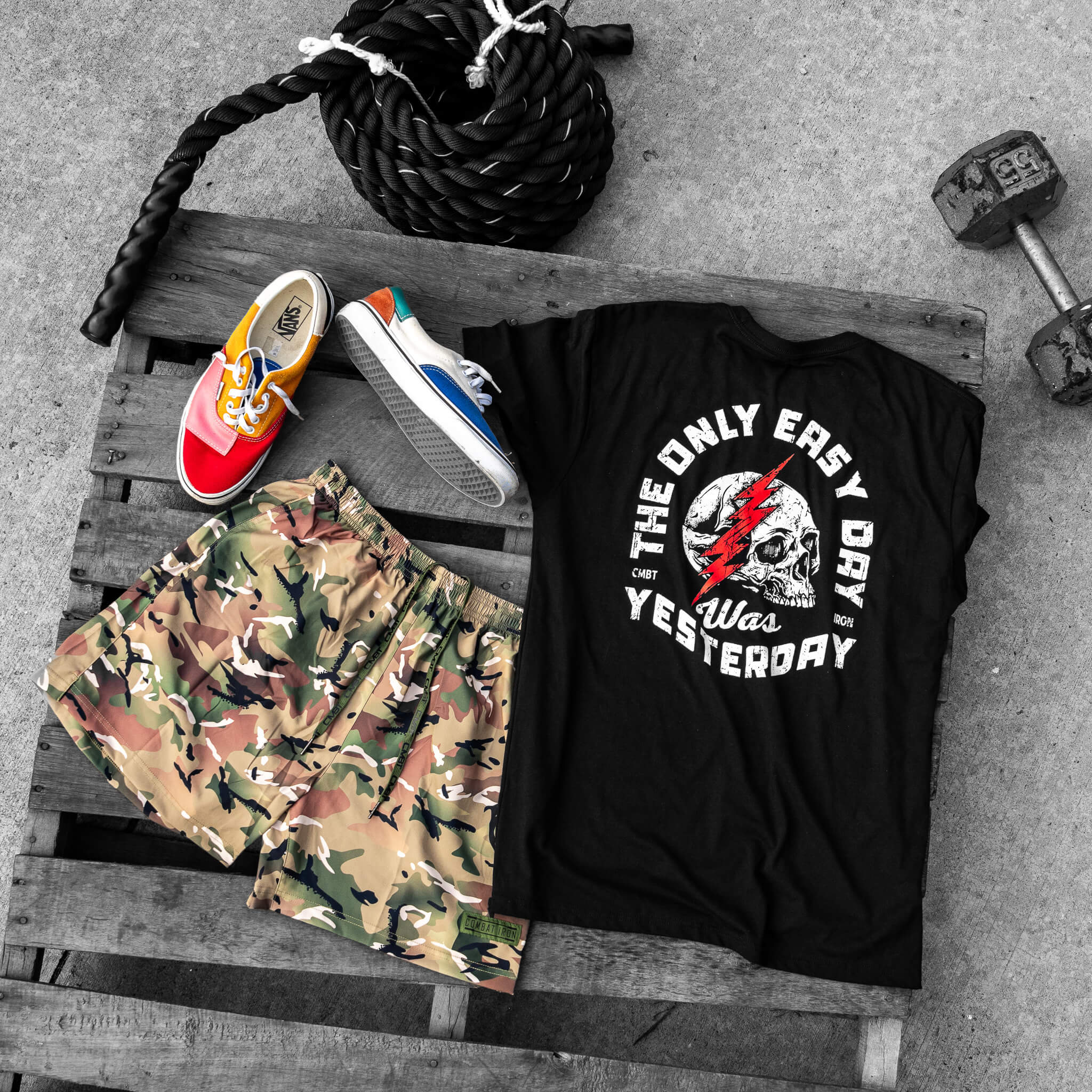Only Easy Day Was Yesterday Skull Men's T-Shirt - Combat Iron Apparel Co.
