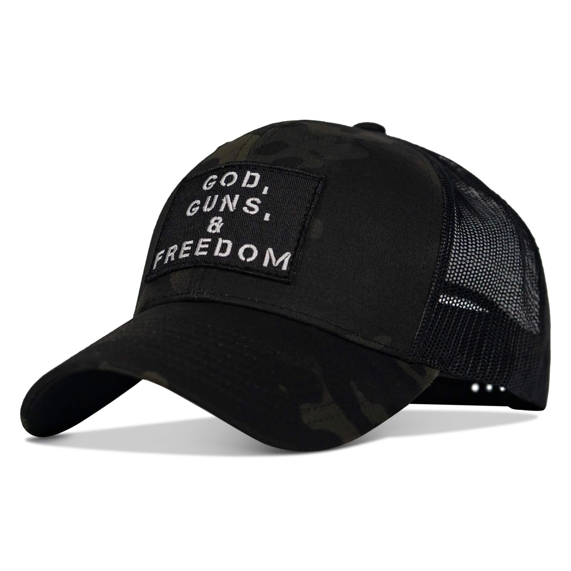 God, Guns, And Freedom Patch Mid-Profile Mesh Snapback Hat - Combat Iron Apparel Co.