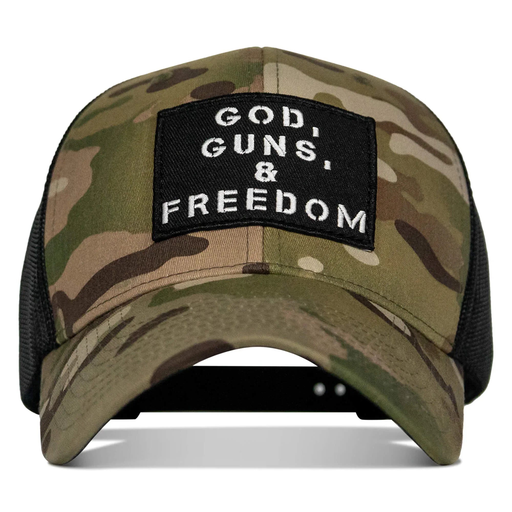 God, Guns, And Freedom Patch Mid-Profile Mesh Snapback Hat - Combat Iron Apparel Co.