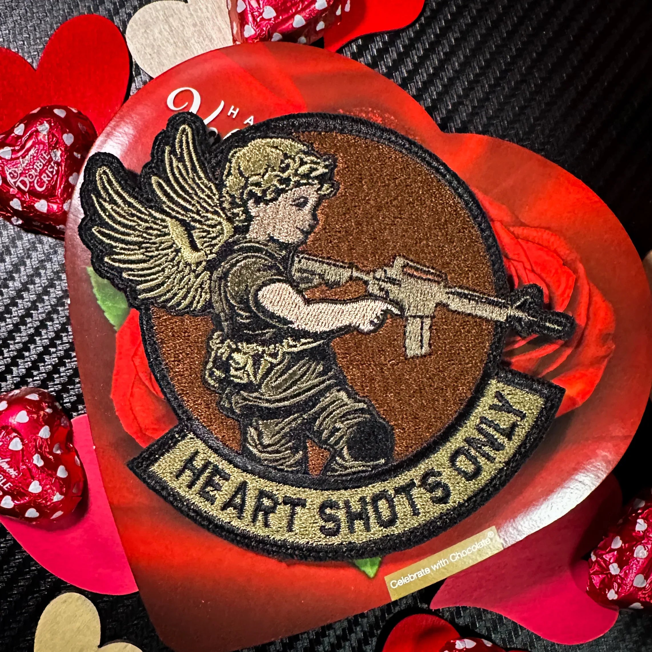 February 2024 POTM - Heart Shots Only - Cupid with AR15 Rifle 4" Patch OCP THEME