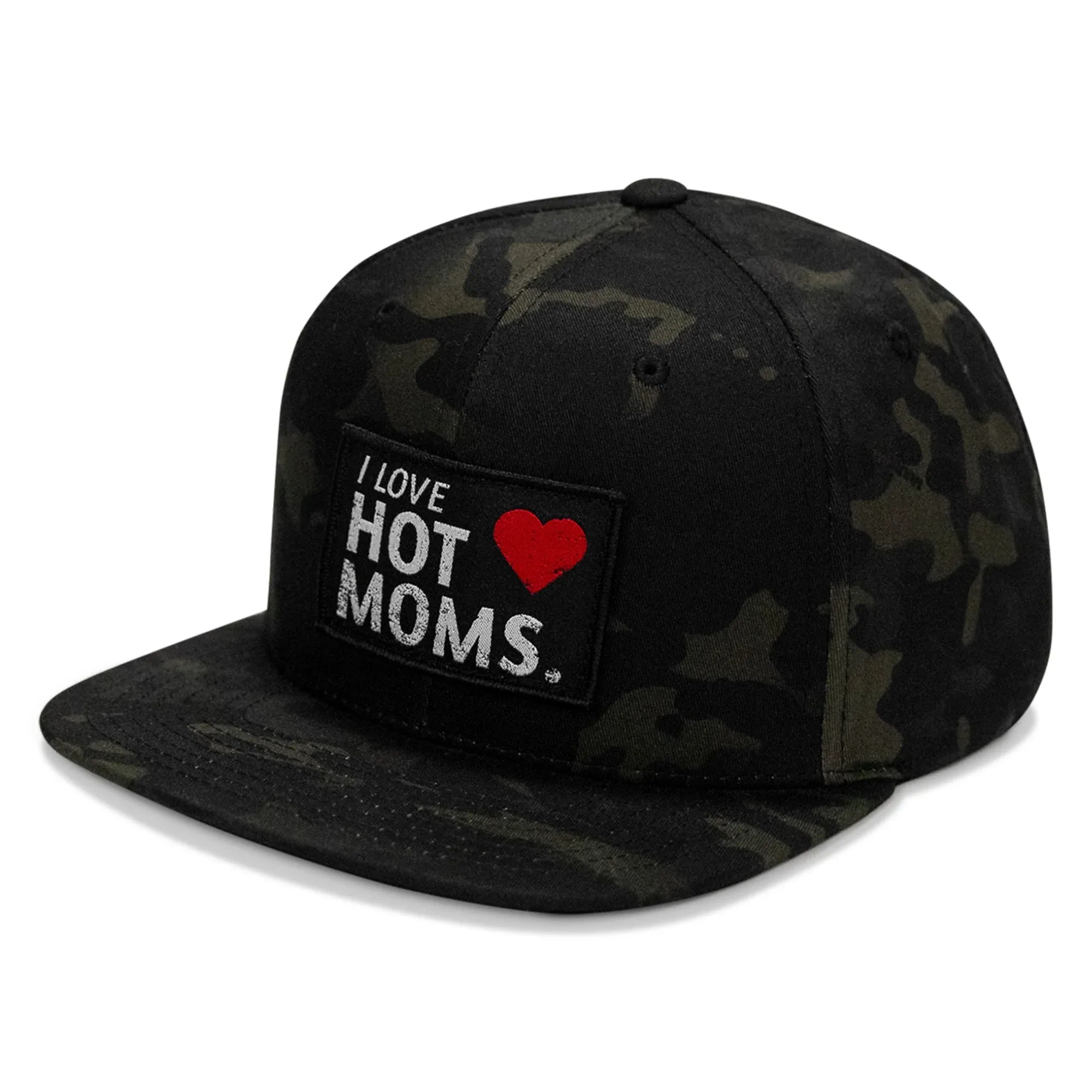 I Love Hot Moms Patch Flatbill Snapback Hat - Combat Iron Apparel Co.