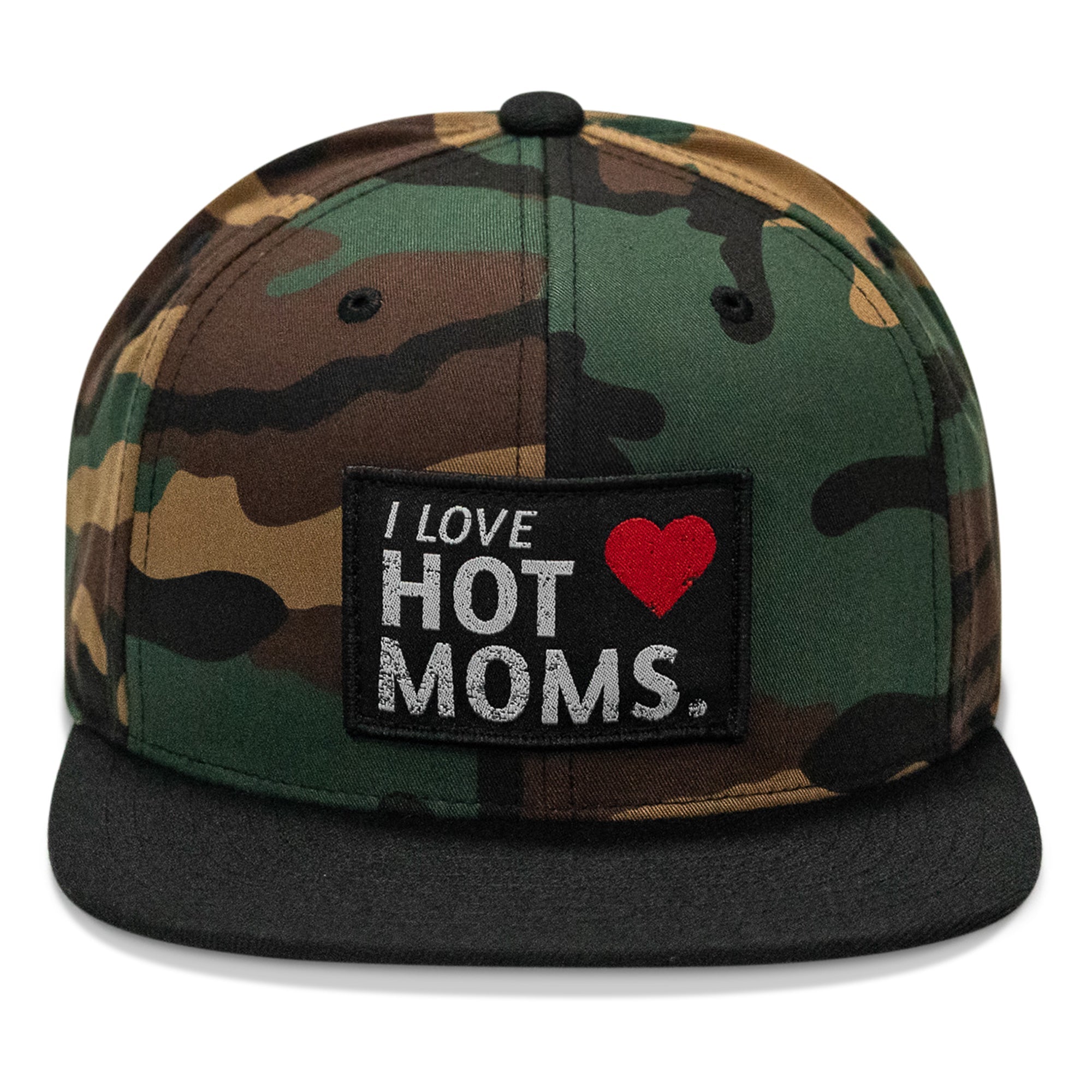 I Love Hot Moms Patch Flatbill Snapback Hat - Combat Iron Apparel Co.