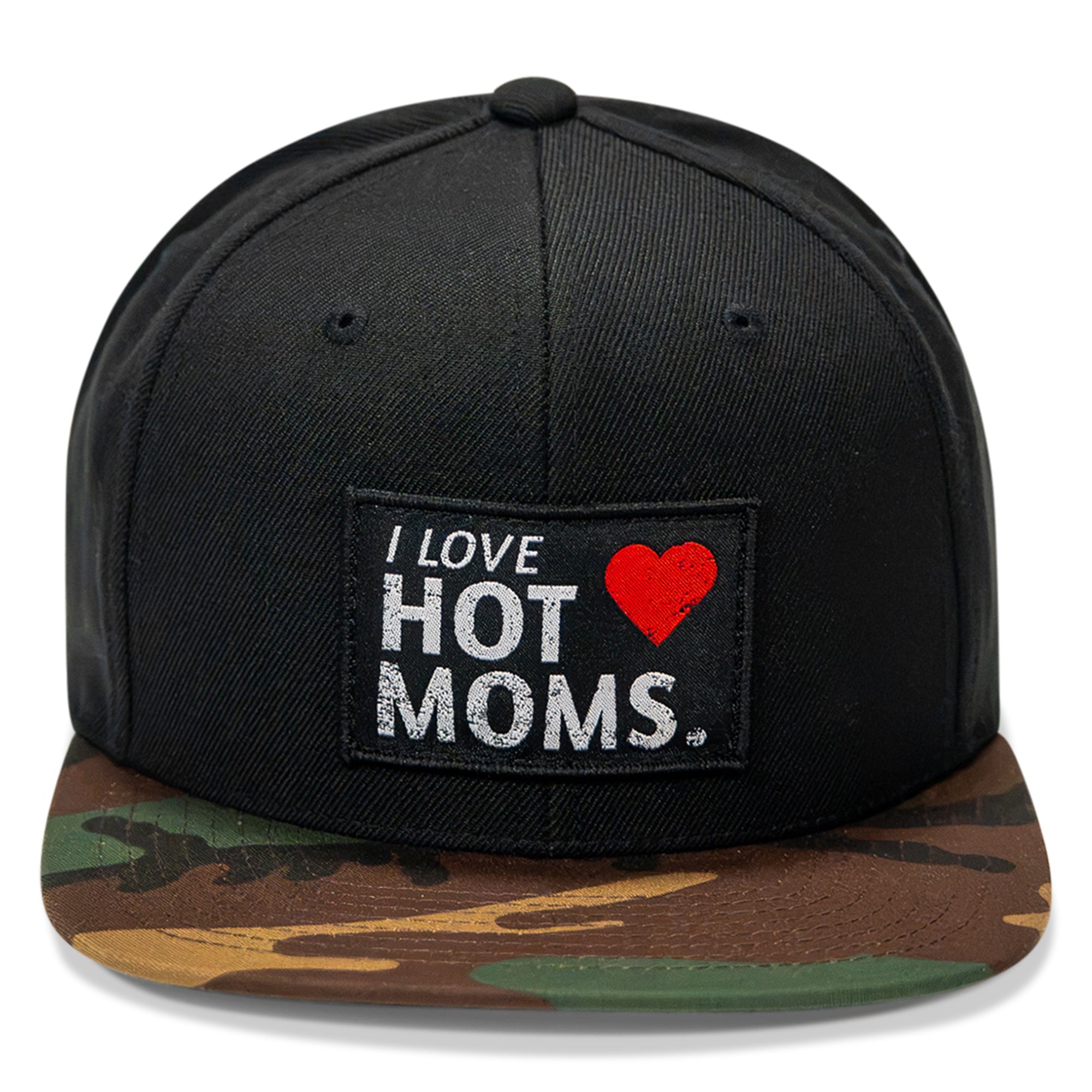 I Love Hot Moms Patch Flatbill Snapback Hat - Combat Iron Apparel Co.