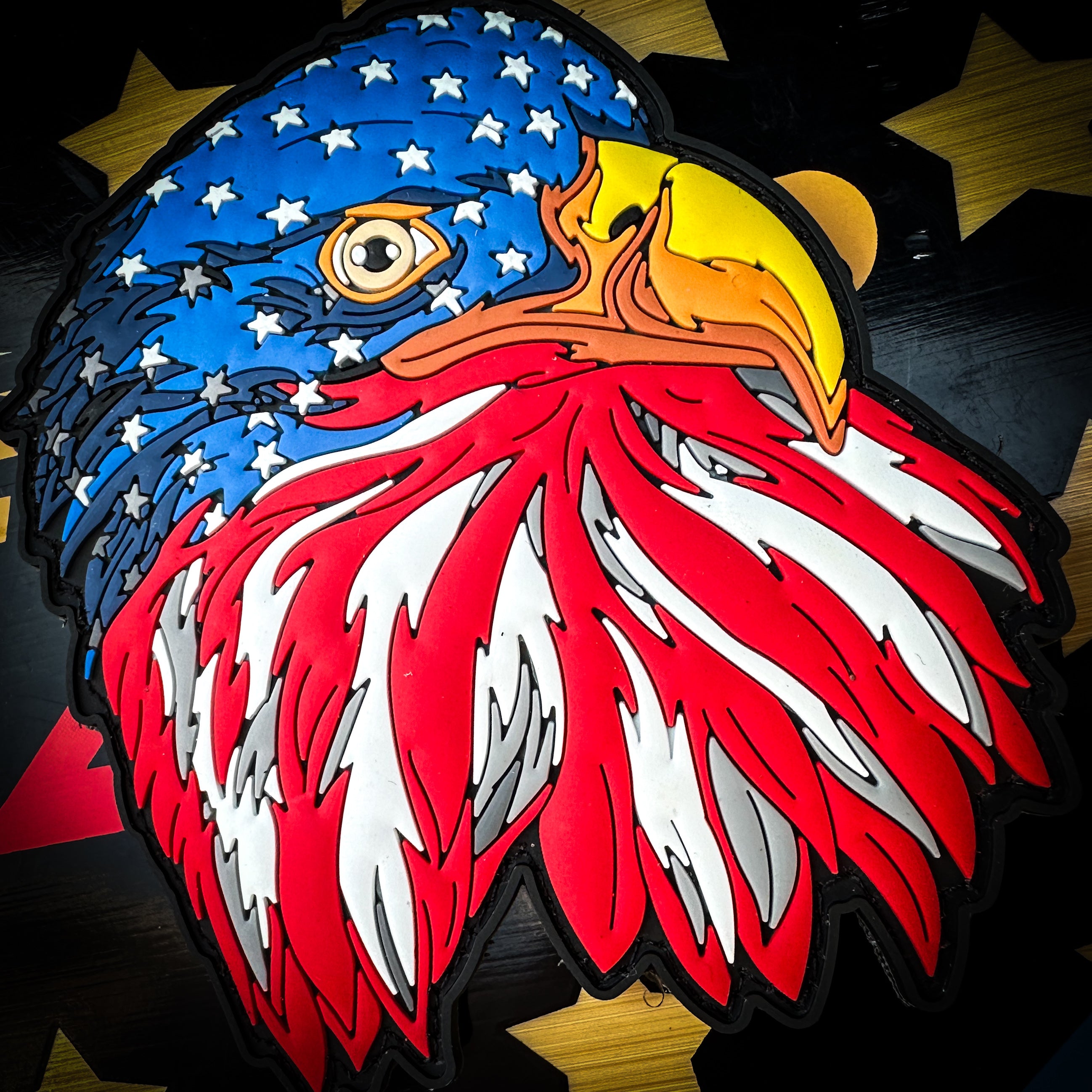 The Ultimate expression of Freedom the American Flag Eagle PVC Patch - 4  Tall with Hook Backing