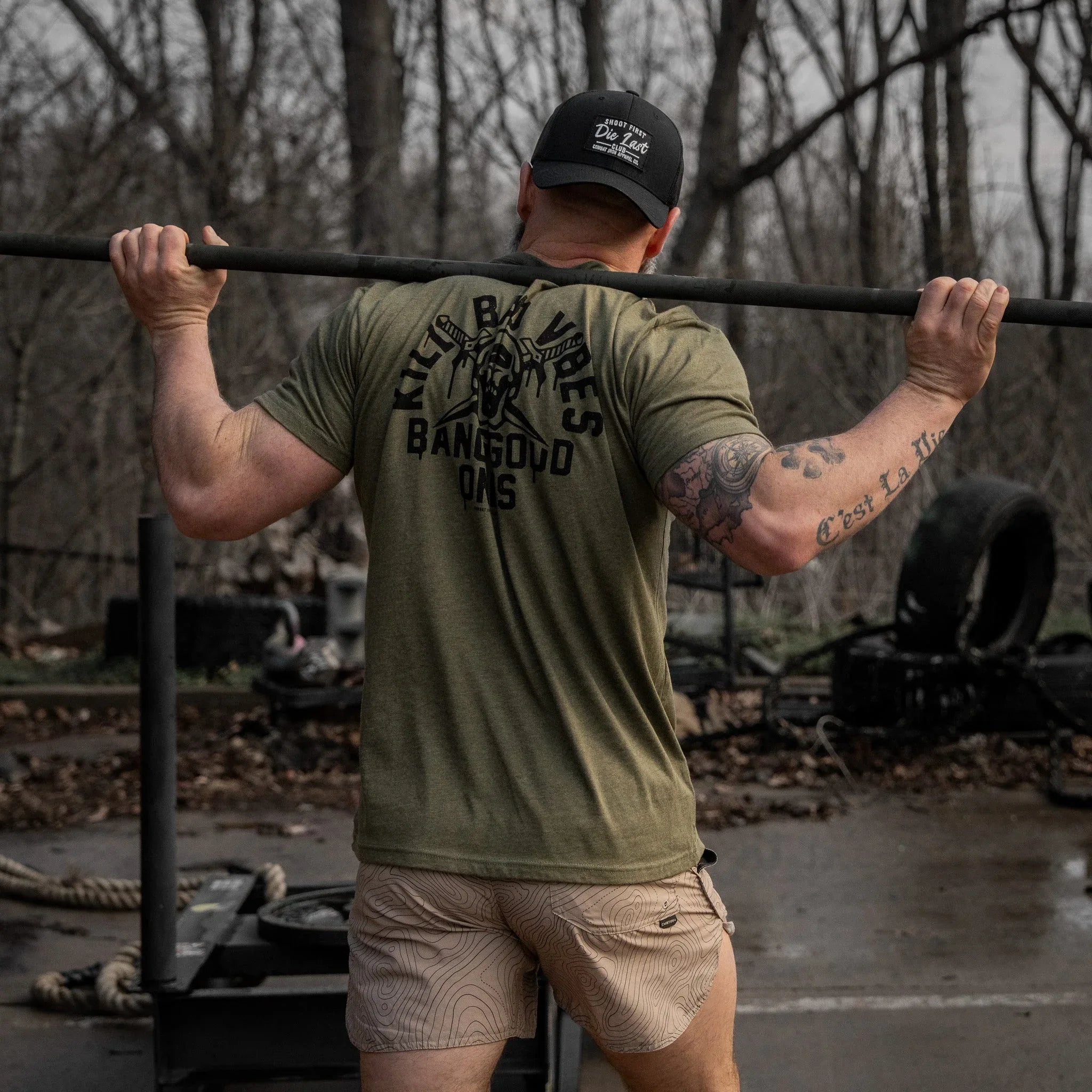 Kill Bad Vibes. Bang Good Ones Skull Men's T-Shirt - Combat Iron Apparel Co.