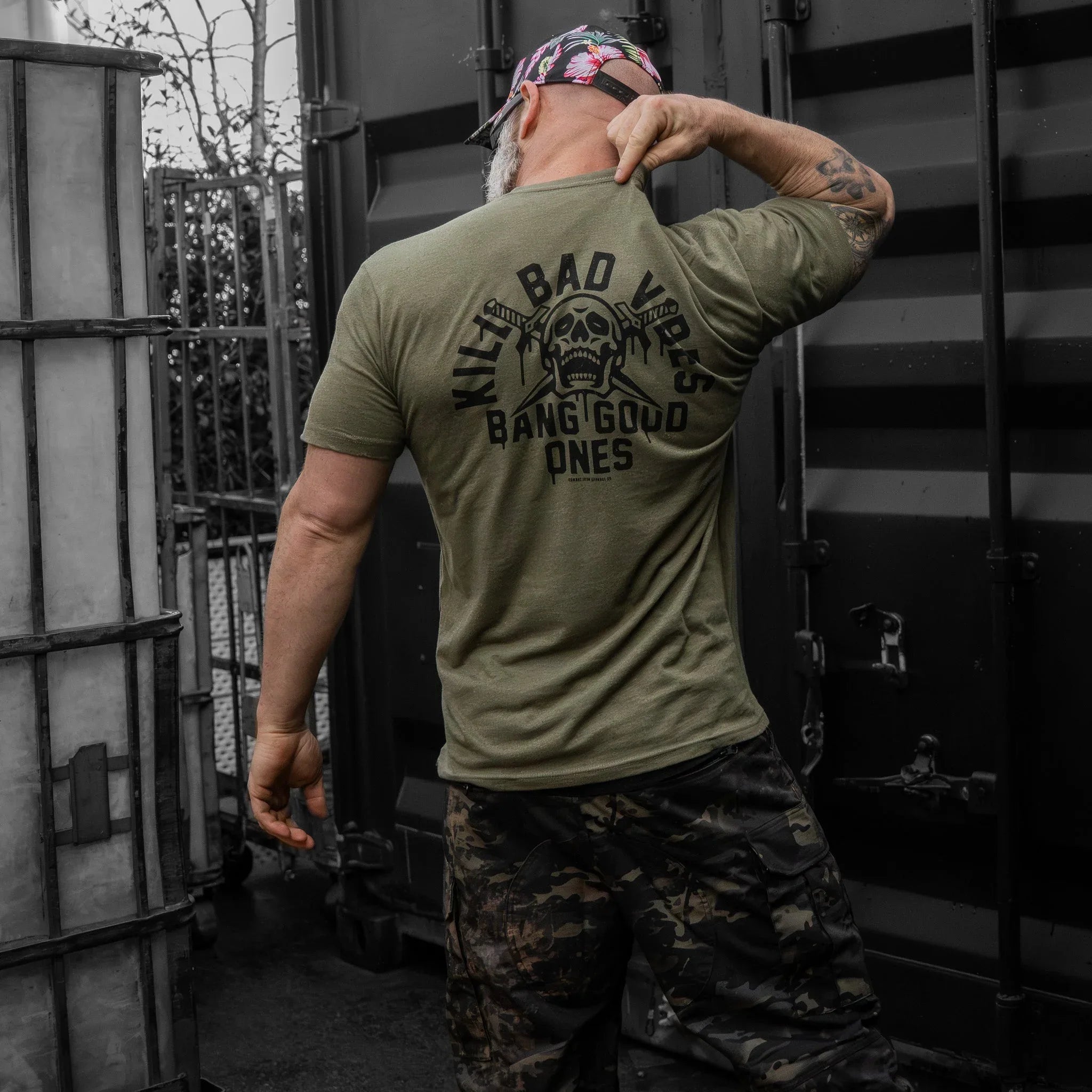 Kill Bad Vibes. Bang Good Ones Skull Men's T-Shirt - Combat Iron Apparel Co.