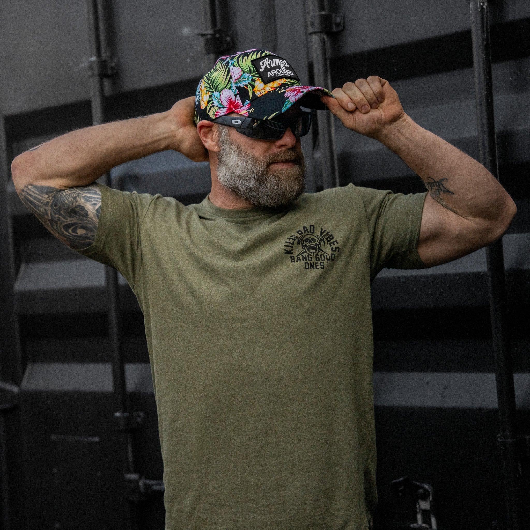 Kill Bad Vibes. Bang Good Ones Skull Men's T-Shirt - Combat Iron Apparel Co.