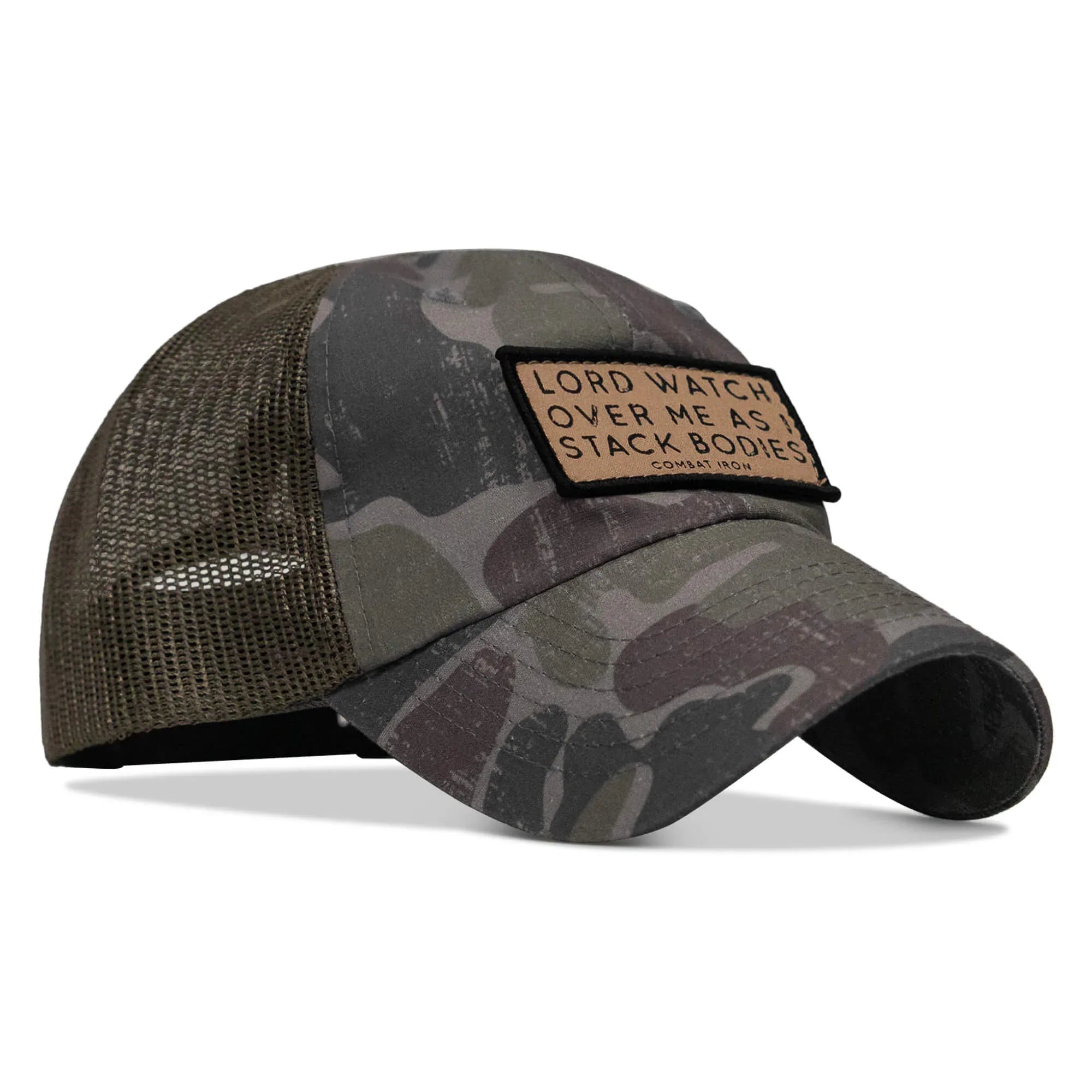 Lord Watch Over Me As I Stack Bodies Tan Patch Tactical Ripstop Mesh Snapback Hat - Combat Iron Apparel Co.