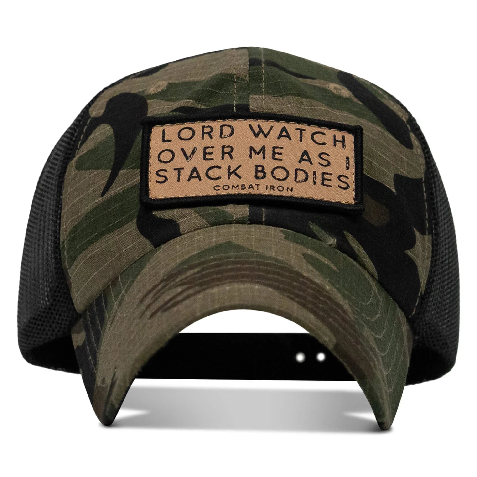 Lord Watch Over Me As I Stack Bodies Tan Patch Tactical Ripstop Mesh Snapback Hat - Combat Iron Apparel Co.