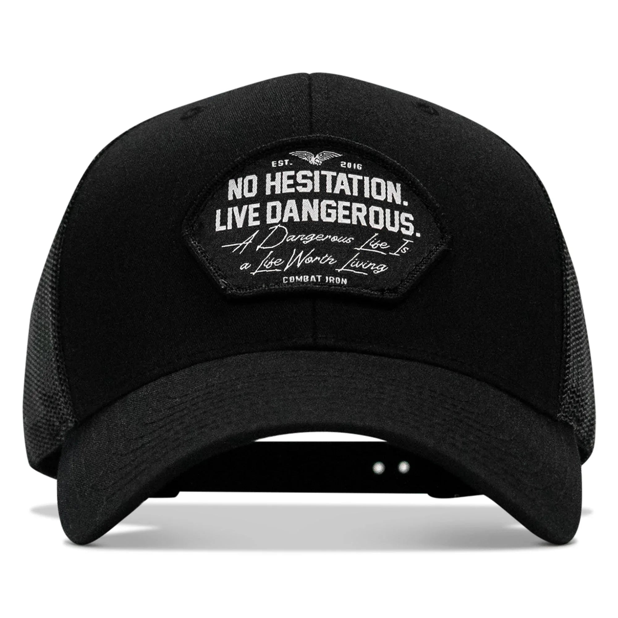 No Hesitation. Live Dangerous Patch Snapback Hat - Combat Iron Apparel Co.