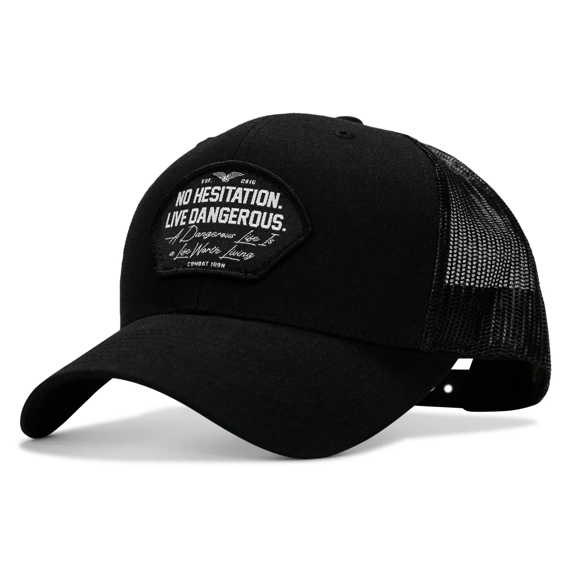 No Hesitation. Live Dangerous Patch Snapback Hat - Combat Iron Apparel Co.