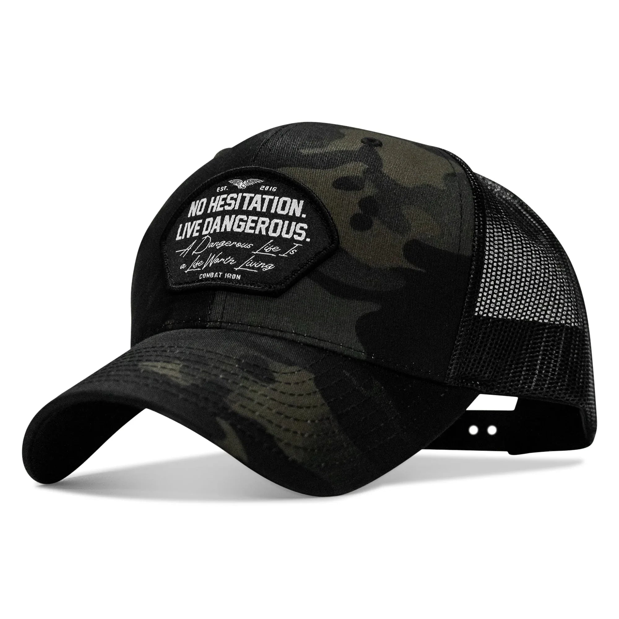 No Hesitation. Live Dangerous Patch Snapback Hat - Combat Iron Apparel Co.