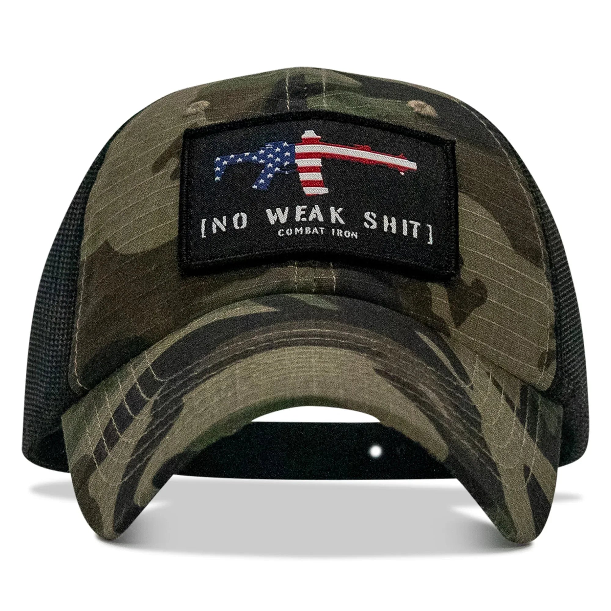 No Weak Shit American Flag Rifle Patch Tactical Ripstop Mesh Snapback Hat - Combat Iron Apparel Co.
