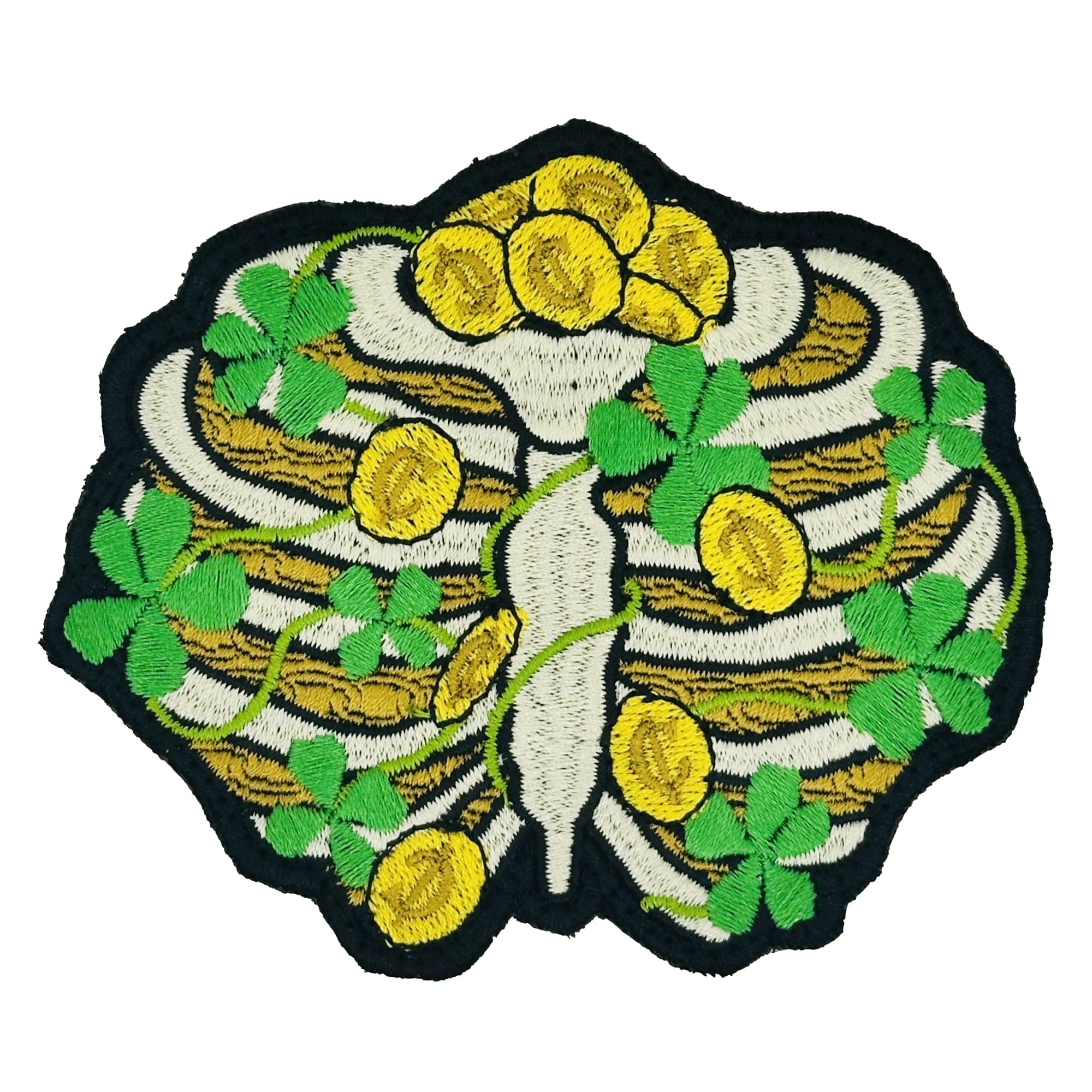 Ribcage Pot of Gold Coins 4 leaf clover - 4" Embroidered Patch - No Lucks Given Collection