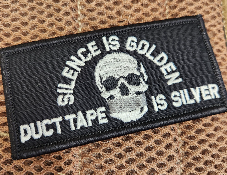 ASOS - Silence Is Golden Duct Tape Is Silver - 2x4 Patch - Black w/White