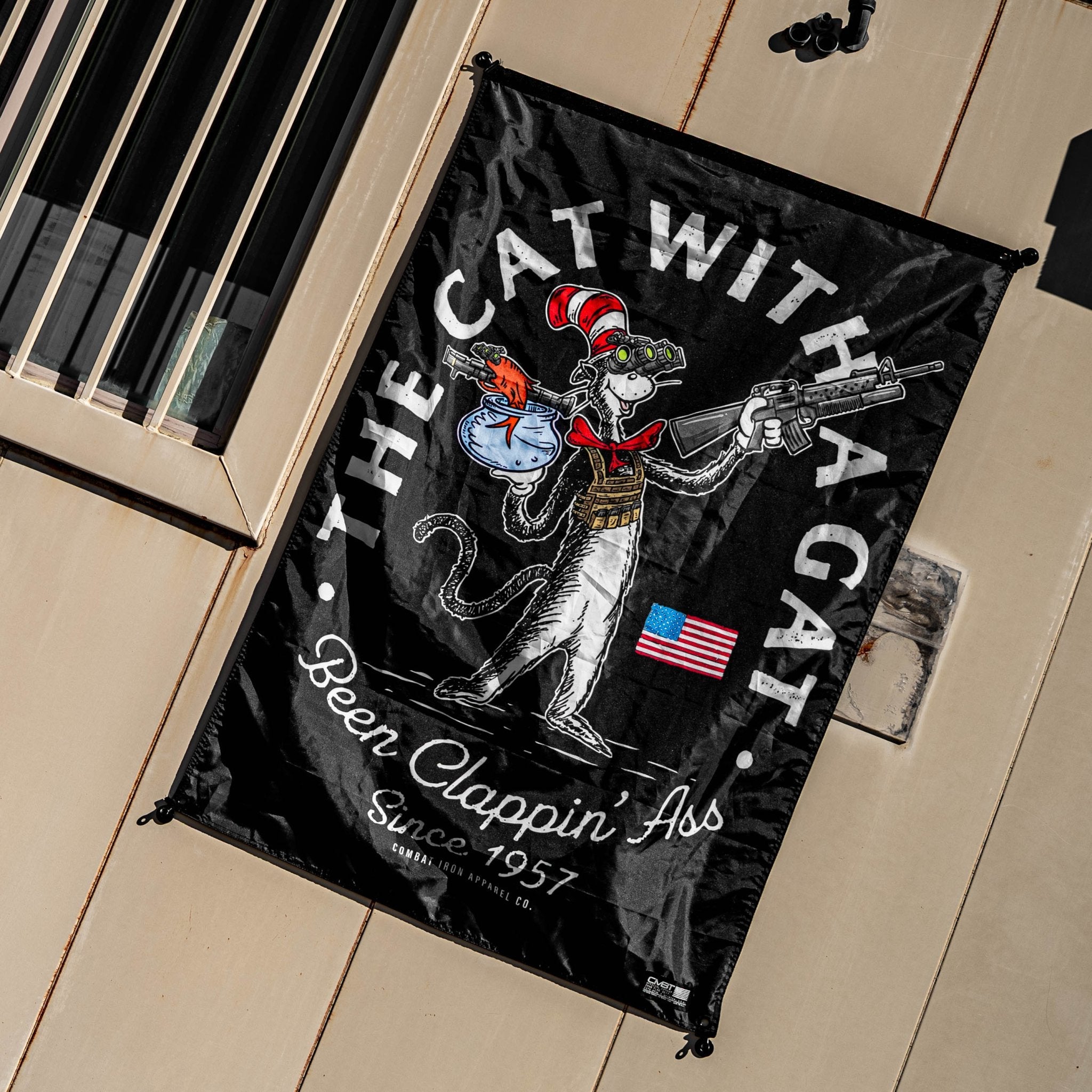Cat With A Gat 3'x5' Flag  - Combat Iron Apparel Co.