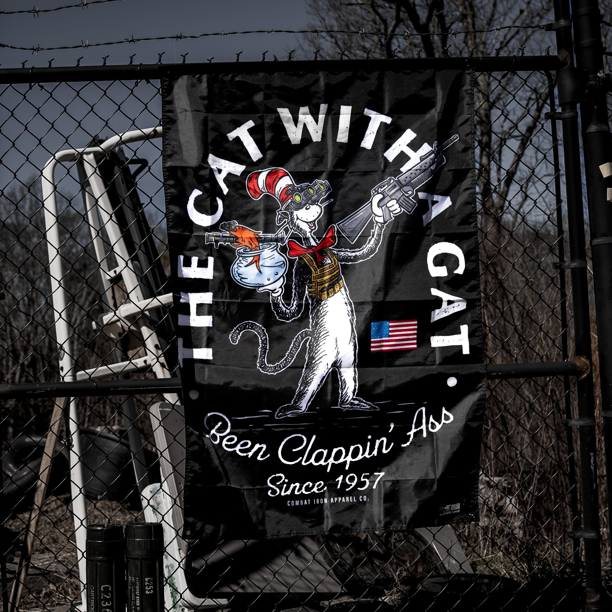 Cat With A Gat 3'x5' Flag  - Combat Iron Apparel Co.